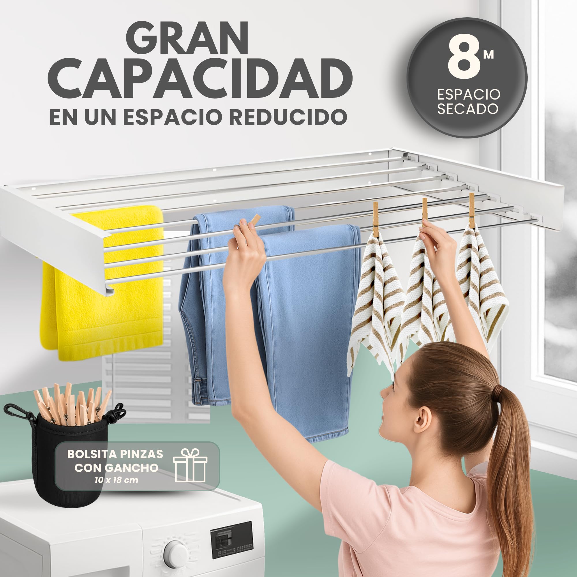 maname Tendedero Extensible Pared. 120 Cm, ANTIOXIDO Retractil Abatible Tendedero Plegable para Interior Y Exterior, Colgador Ropa Pared. Soporta 45kg De Carga. Retractable Clothes Drying Rack
