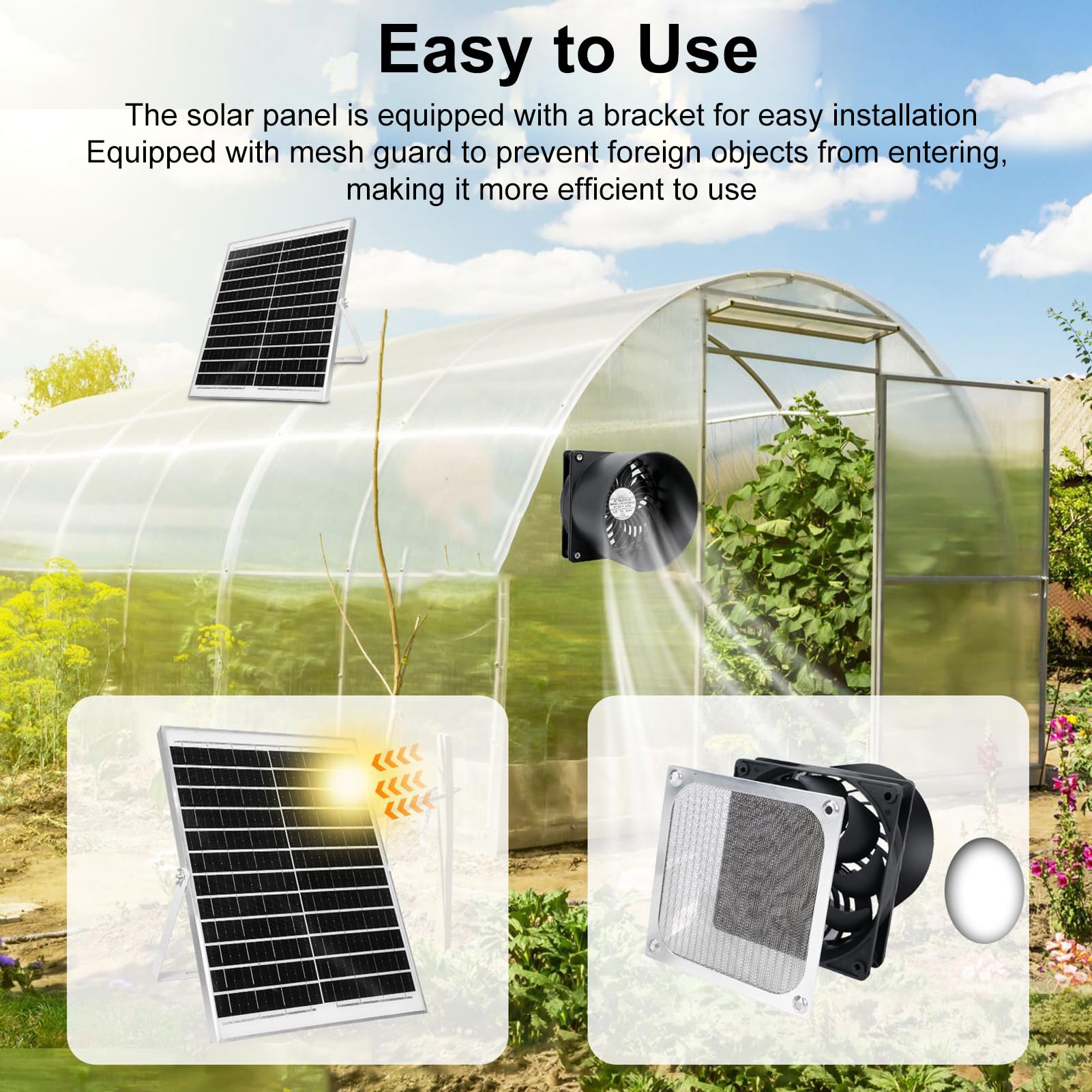 Ventola di Scarico Solare, Ventilatore di Estrazione con | Ventola di Ventilazione con Alloggiamento in ABS e Rete, per Serre, Pollai e Capanni