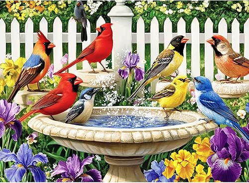 500 Pieces Puzzle for Adults,Birds Bath Flower Fence Puzzle,Recycled Cardboard