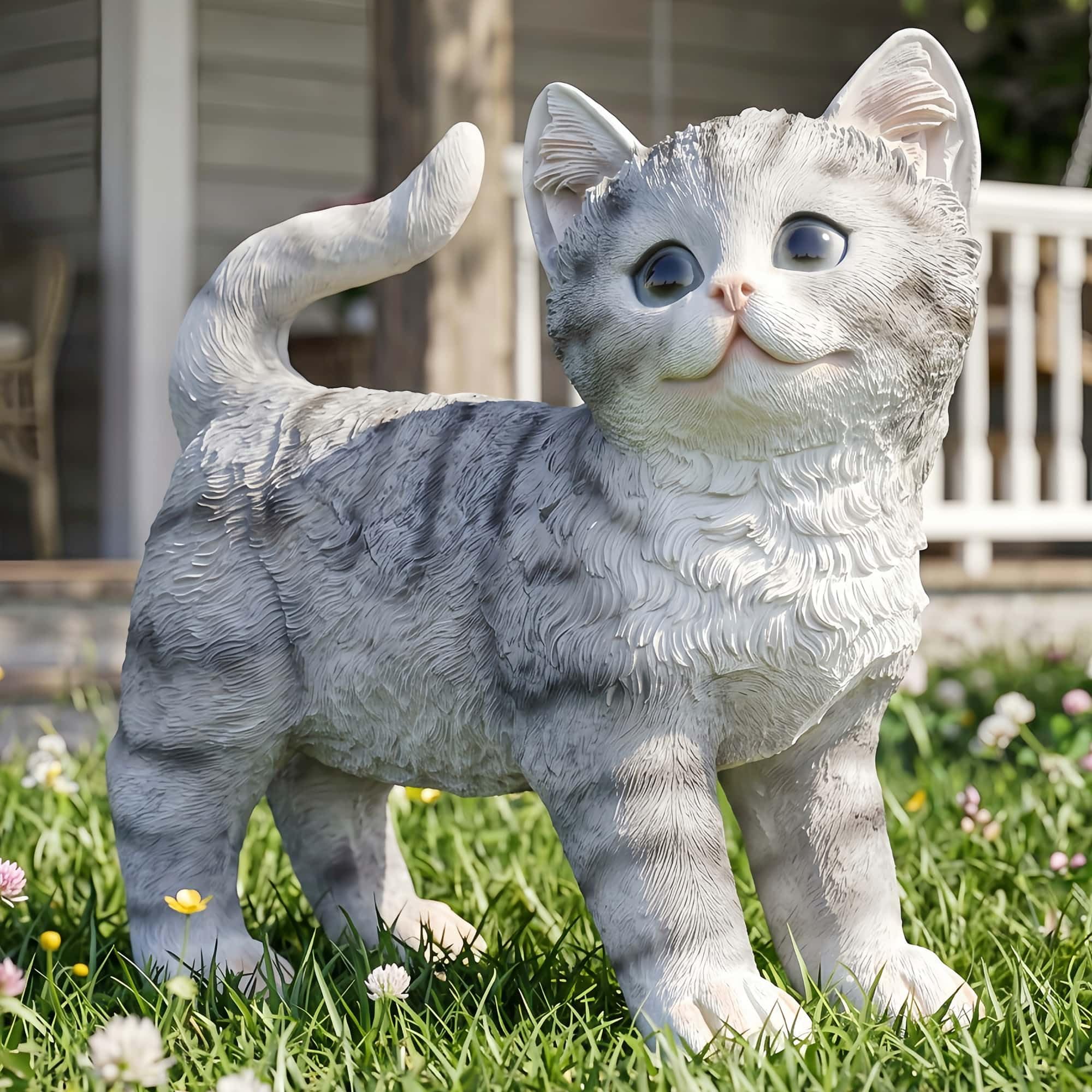 Amazon.com : Euiroet Cat Statue, 8.3 Inch Grey Tabby Resin Outdoor