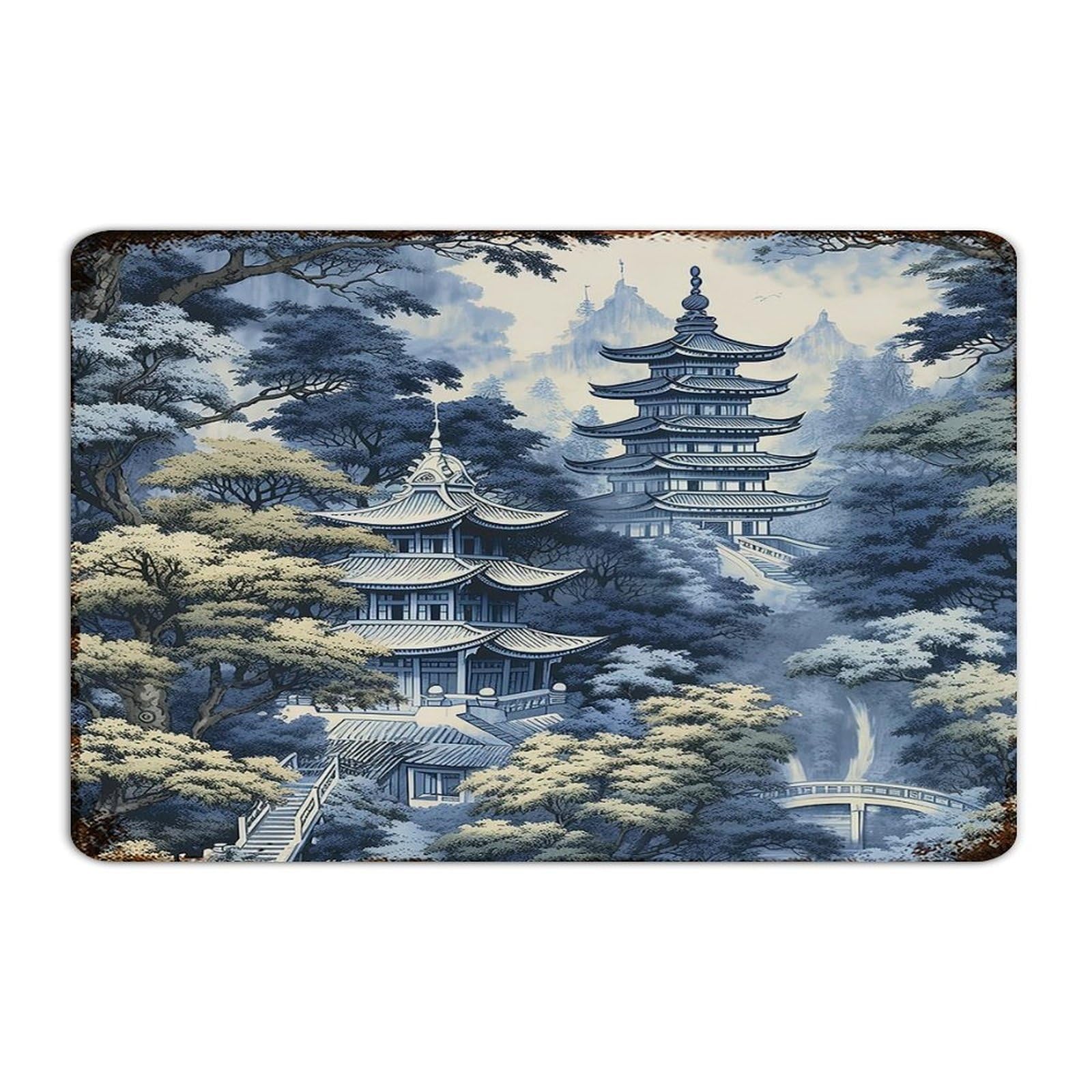 Panneau en métal pagode asiatique, cadeau idéal pour cuisine et terrasse