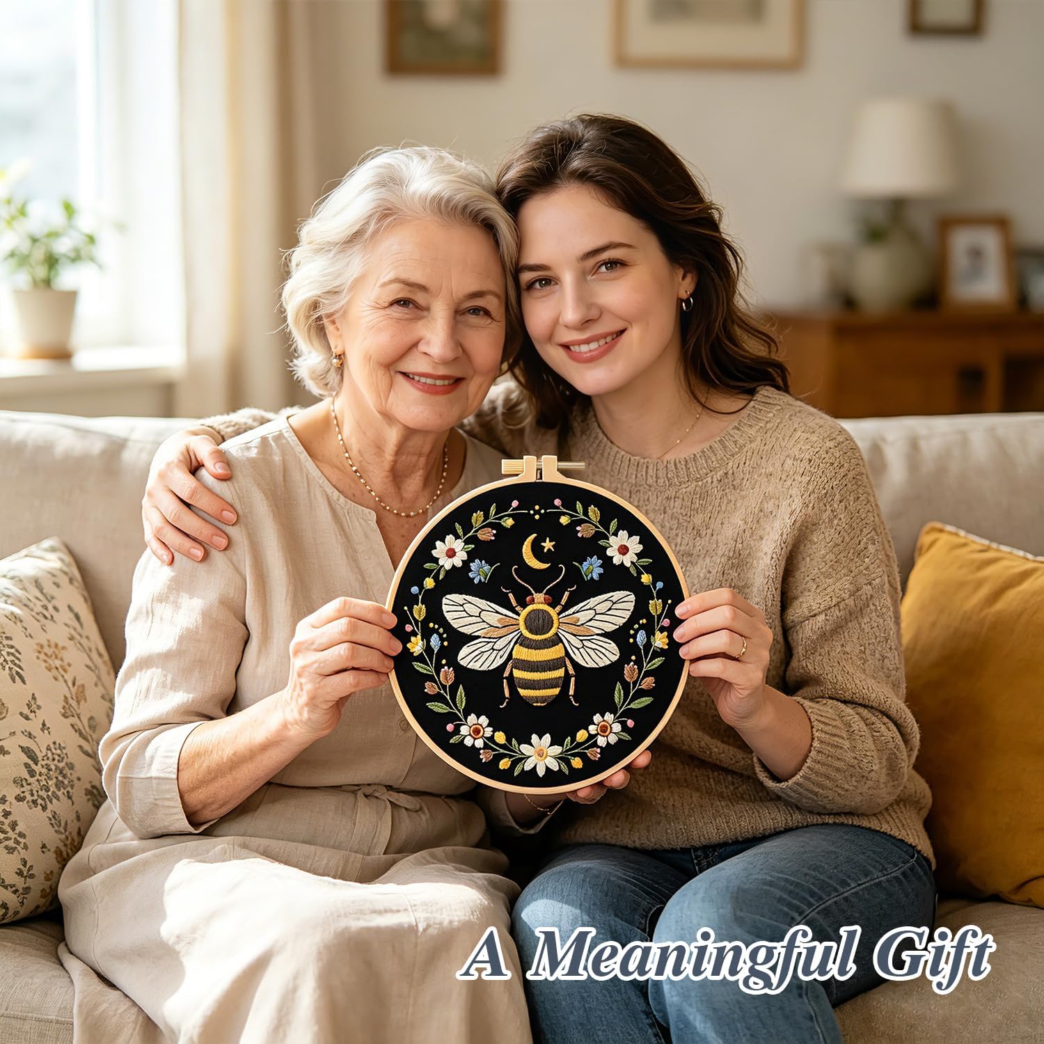 3Pack Embroidery Kits for Beginner Adult, Flower Moon Bee Pattern Hand Kit