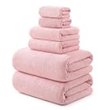 Soft Bath Towel Set 6-Piece, 2 Bath Sheets, 2 Hand Towels, 2 Washcloths, Quick-Drying Coral Fleece Microfiber, Luxury Pink Towels for Bathroom, Spa & Hotel​