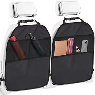 Auto Rückenlehnenschutz Sitzschutz Auto Rückenlehne Schutzmatte mit 2 Netztaschen 2 Stück Schwarz für die Rückseite der Vordersitze