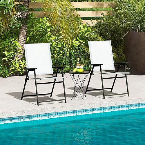 Miniatura 2 de Giantex Juego de 2 sillas plegables para patio, sillas de comedor portátiles al aire libre con marco de metal inoxidable, para césped, porche