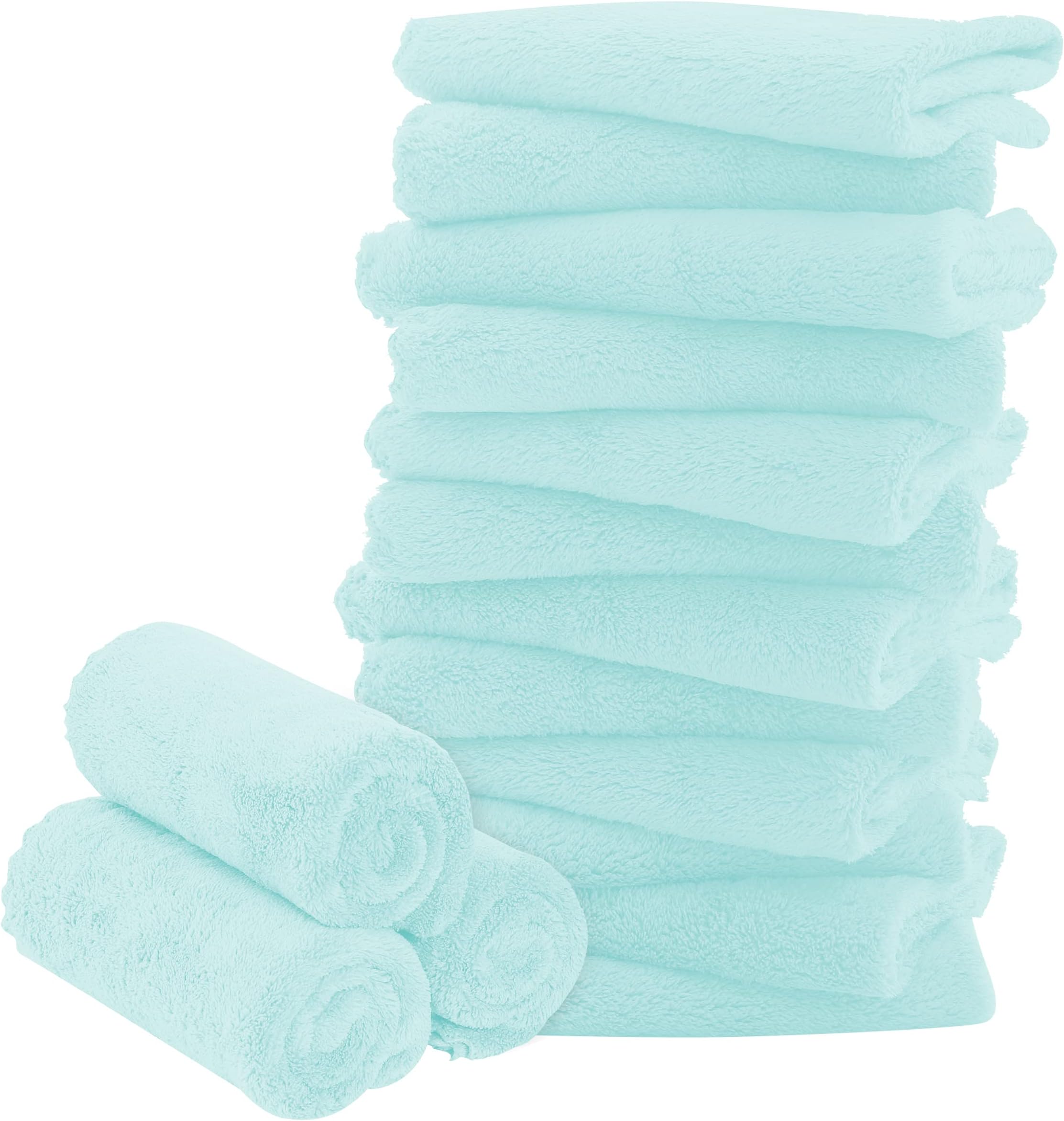 16 Pack Baby Washcloths - Luxury Coral Fleece - Extra Absorbent and Soft Wash Clothes for Newborns, Infants and Toddlers - Suitable for Sensitive Skin and New Born-Baby Shower-Frozen Blue,10x10 Inch[Amazon-developed Certification] Compact by Design