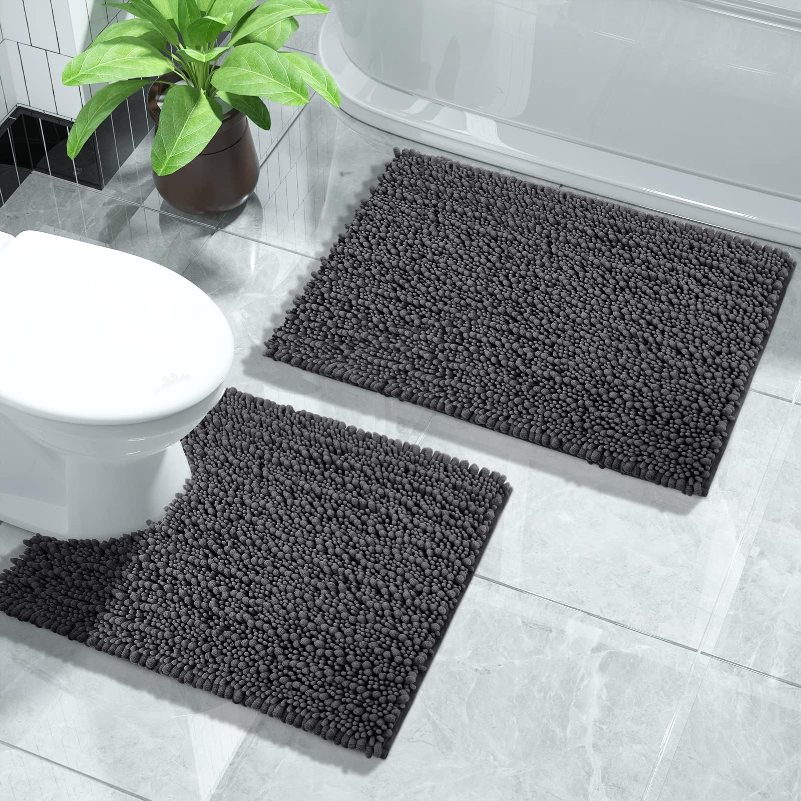 Tapis de salle de bain de luxe en chenille Yimobra lot de 2 gris