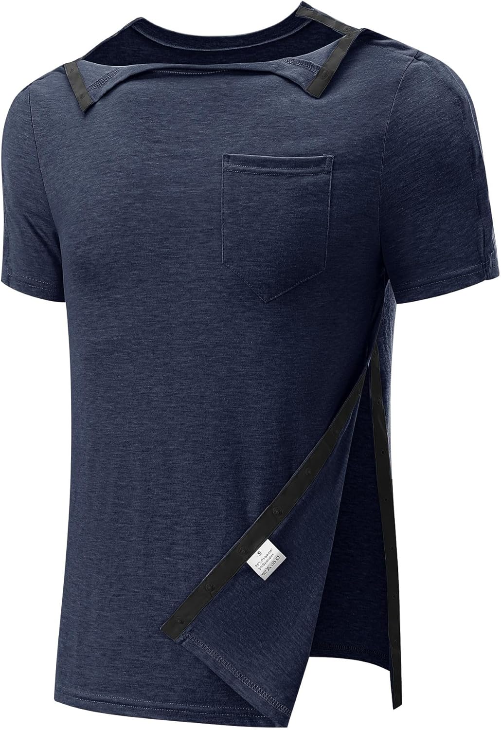 Poriff Men's Post Shoulder Surgery Recovery Shirts Full Tear Away Short Sleeve Snap Chemo Port Access Shirt