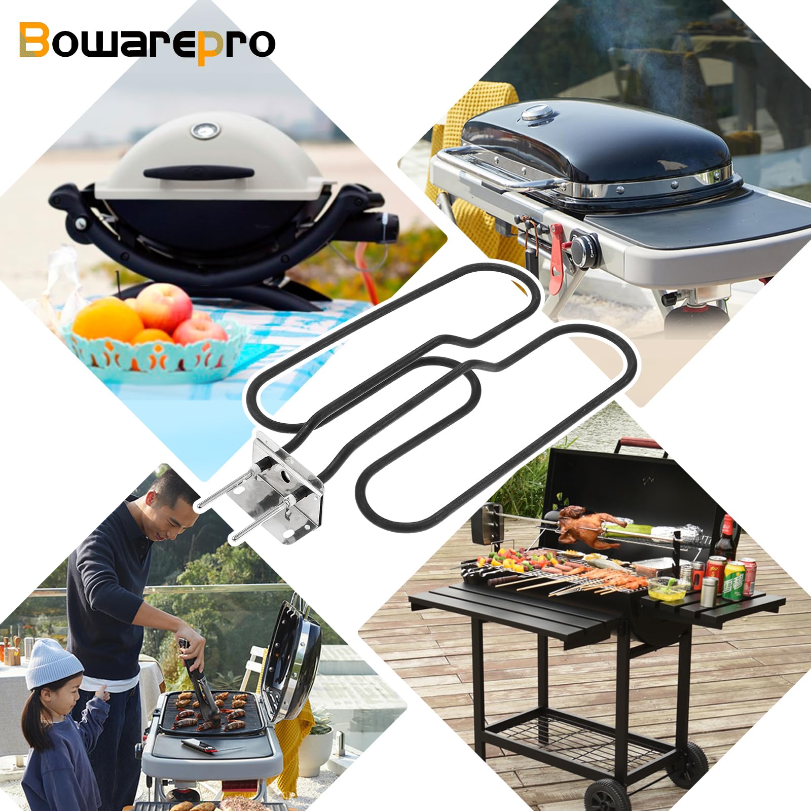 66631/65621 - Elementi riscaldanti per barbecue elettrico Weber, compatibile con Weber Q140, Q1400, elementi riscaldanti per barbecue Weber, spirale riscaldante in acciaio inox, 230 V, 2200