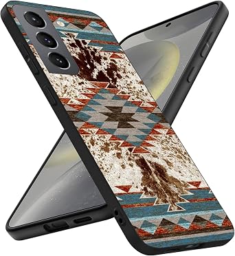 Fashion Case for Samsung Galaxy S24, Western Retro Cowhide Animal Print Farm Cowgirl Howdy Boho Cowboy Country Graphic Shockproof Design Pattern Slim Soft Protective Case