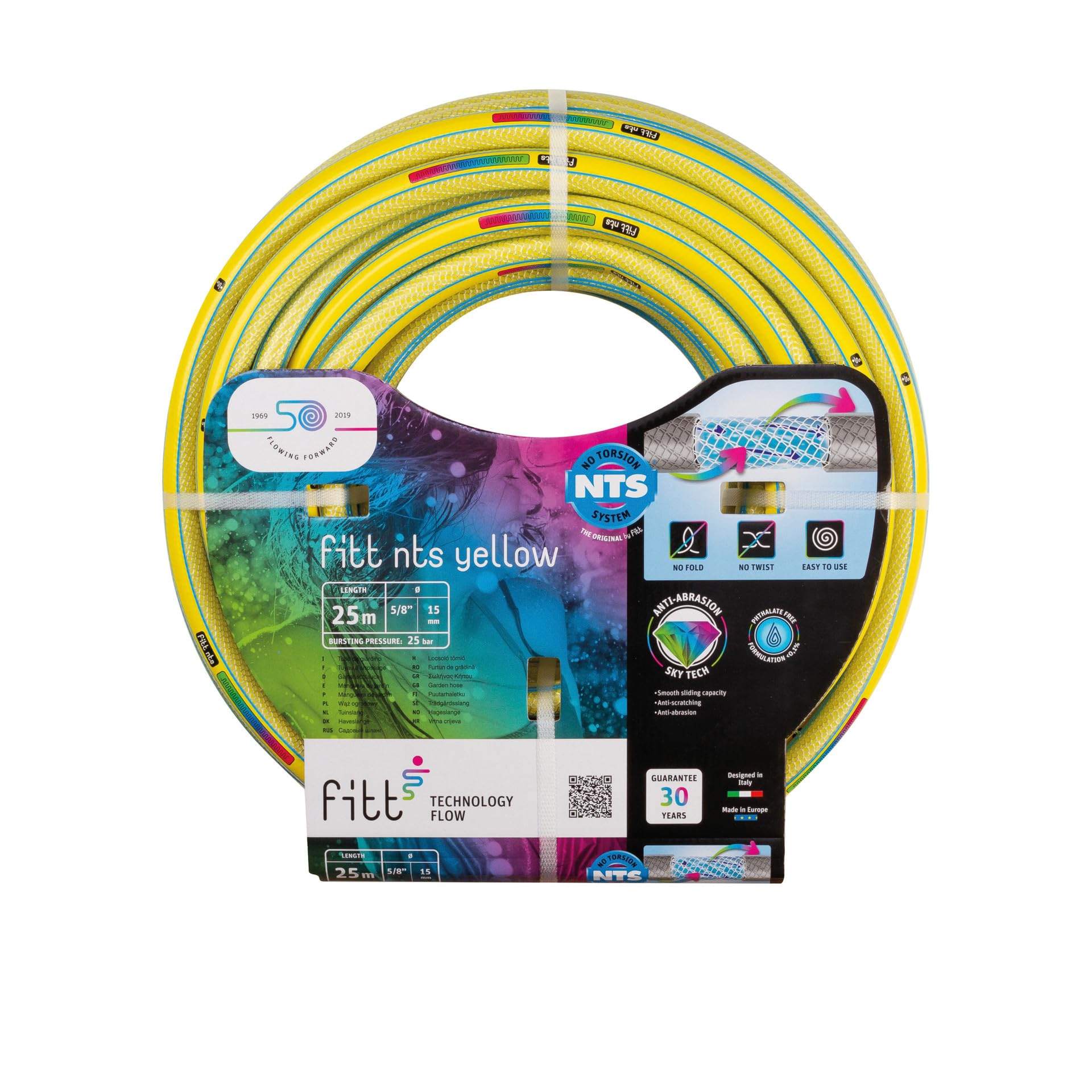 FITT NTS Yellow 5/8" (15mm) 25m - Strong and malleable Yellow Garden Watering Hose for Intensive Use Featuring Exclusive Technologies