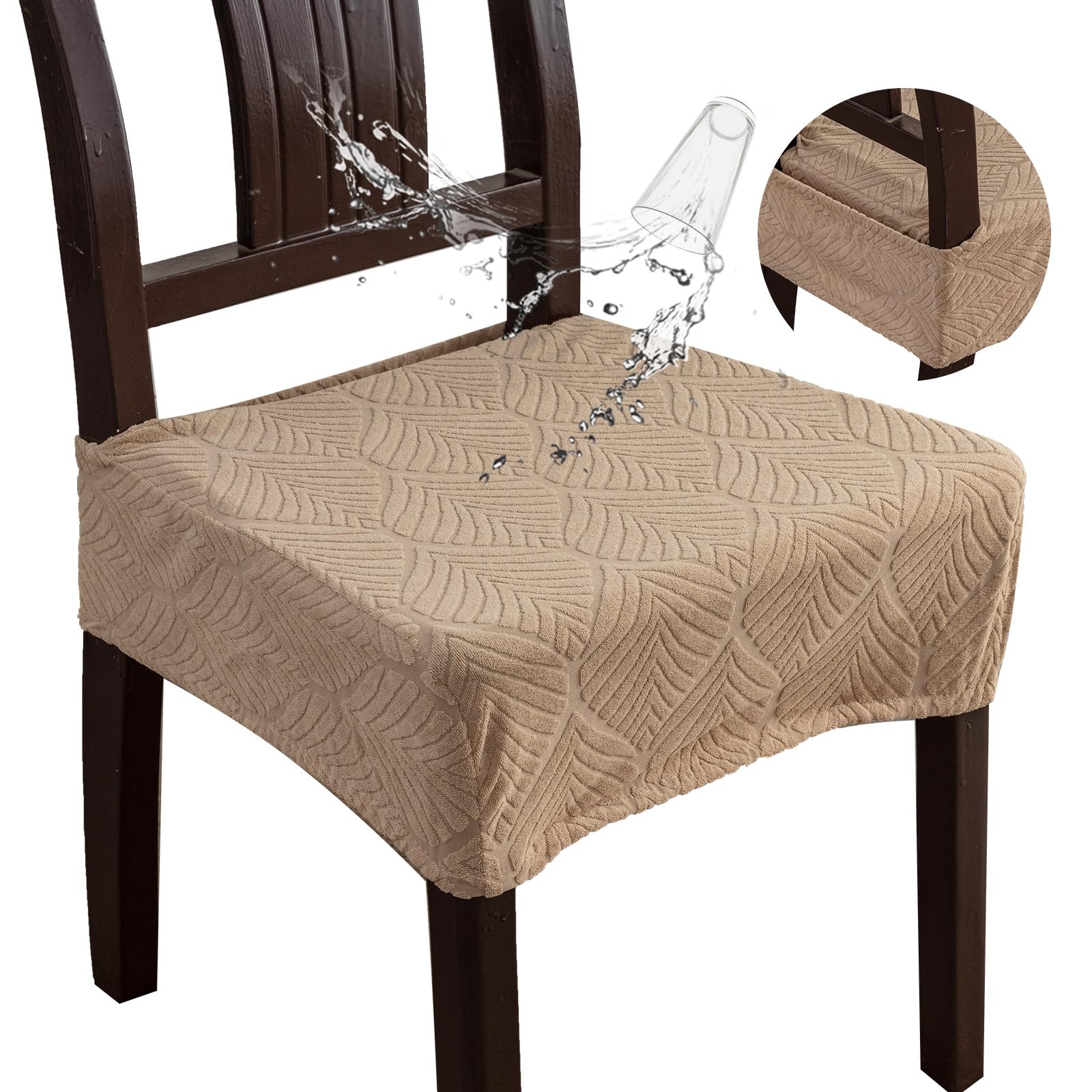 YUEANG Removable Washable Dining Chair Seat Covers Set of 4,Stretch Jacquard Chair Seat Cushion Protector Slipcovers, Rear Covers