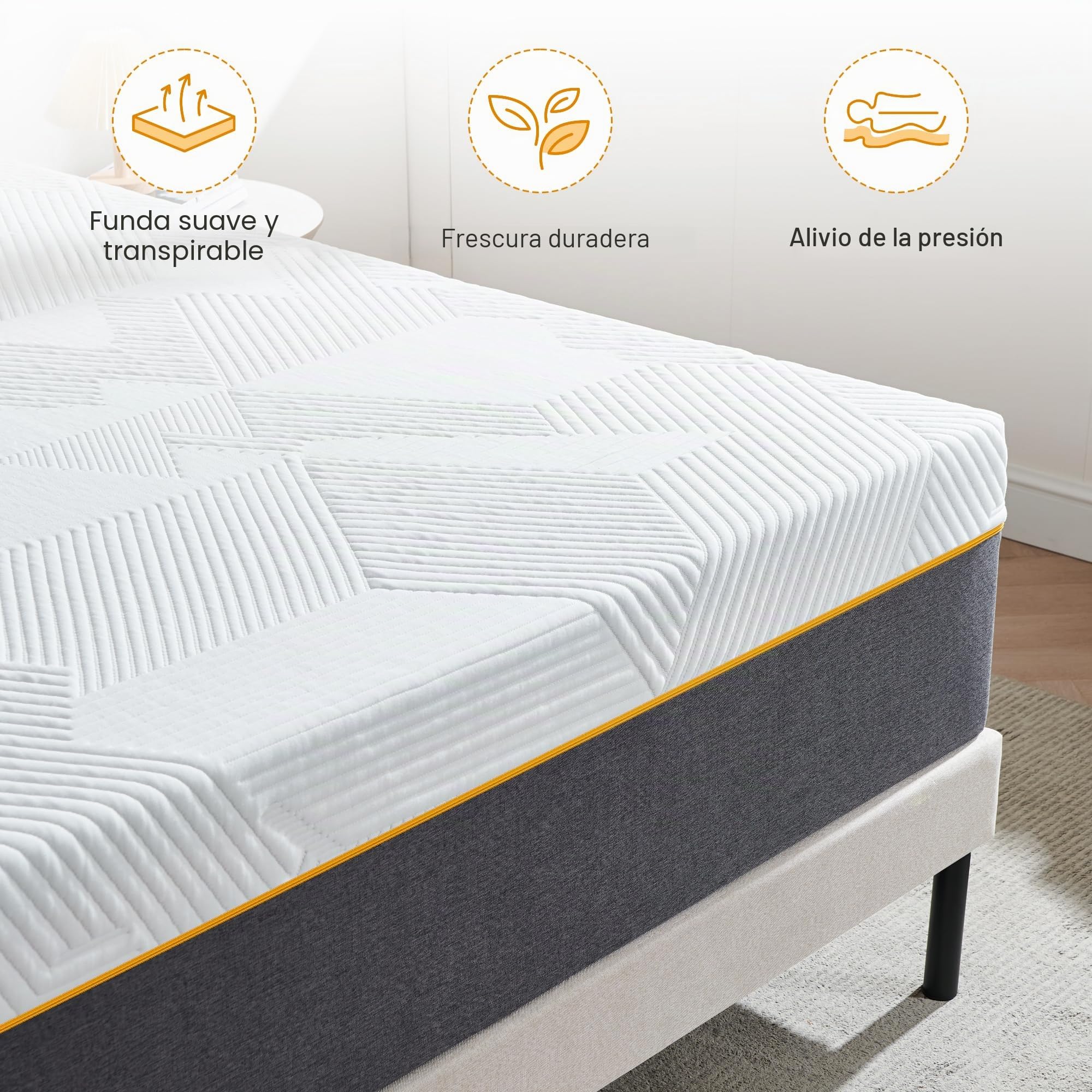 Colchón de 140 x 200 x 16 cm, dureza H3, altura de 16 cm, colchón de espuma fría con funda lavable, tejido con superficie suave, colchón de espuma de confort para jóvenes (140 x 200 cm