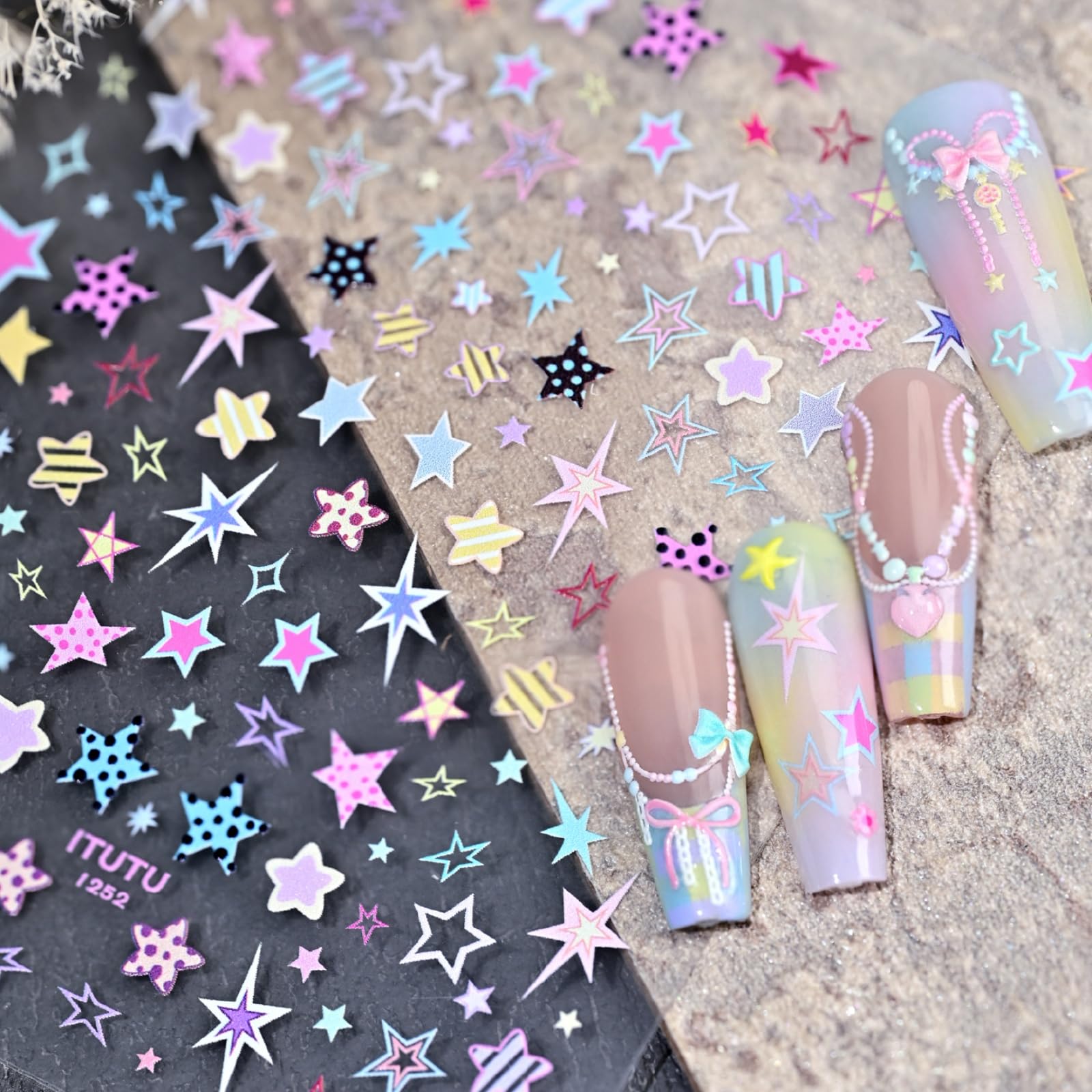 Colorful Star Nail Stickers Decals 4th of July Nail Stickers 3D Self Adhesive with Design Independence Day Nail Decals for Women Manicure Decoration Accessories Supply 1 Sheets