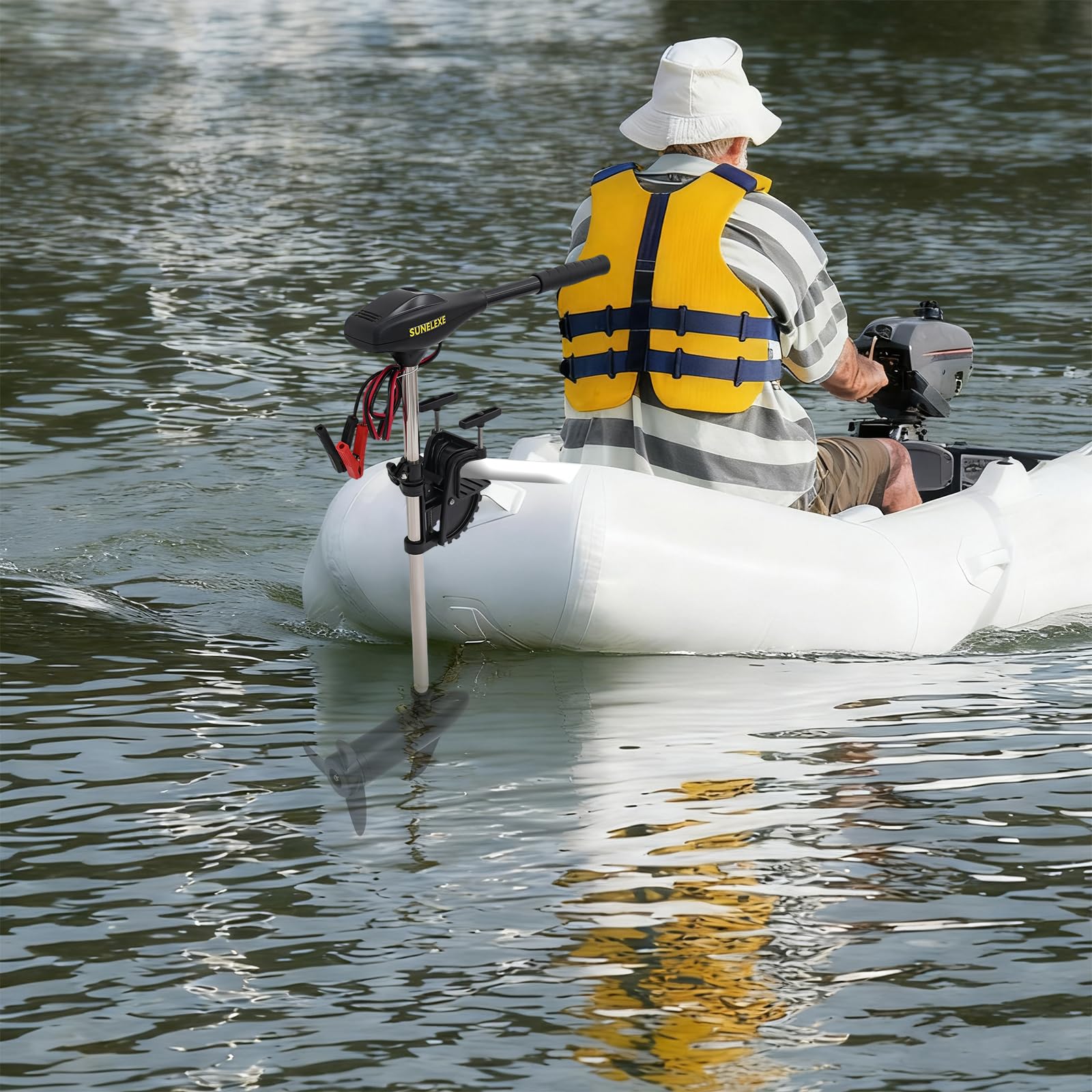 12V Elektro Bootsmotor 40lbs Trolling Motor, 5+3 Gänge leiser Schub, reiner Kupfermotor für Schlauchboot Kajak Angelboot, inkl. Batterieanzeige, Salzwassertauglich (Batterie nicht inkl.)