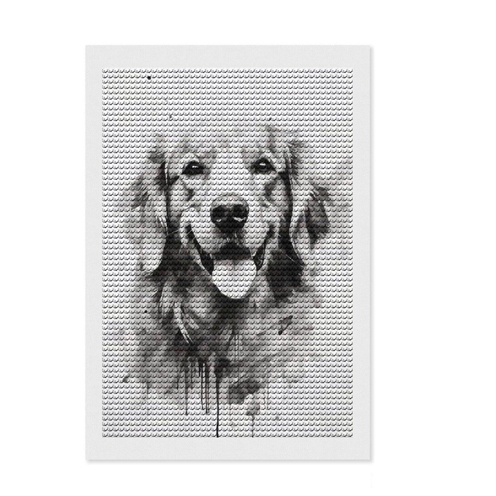 Junmoney Golden Retriever Black Ink Diamond Art Kit 8"x12", for Creative Relaxation, Bedroom Decor, Simple to Start, Thoughtful Handmade Gift