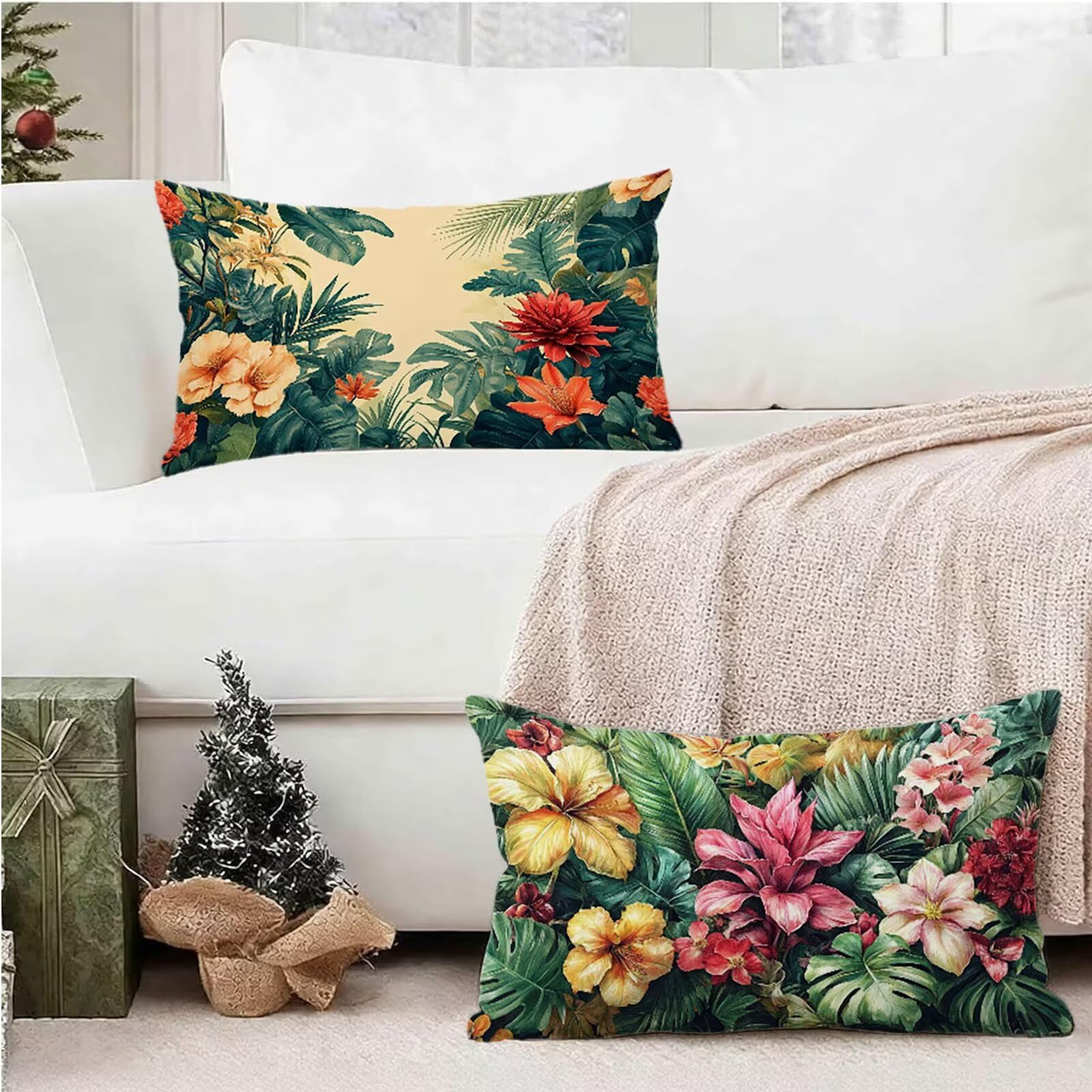 Federe Cuscino 60x80 Set di 2, Nordico Federe Cuscini Divano Lino, Rettangolari Copricuscini 60x80cm Con Cerniera Invisibile, Copricuscino per Camera Letto Casa Decorazioni Regalo, Fiore kj-8194