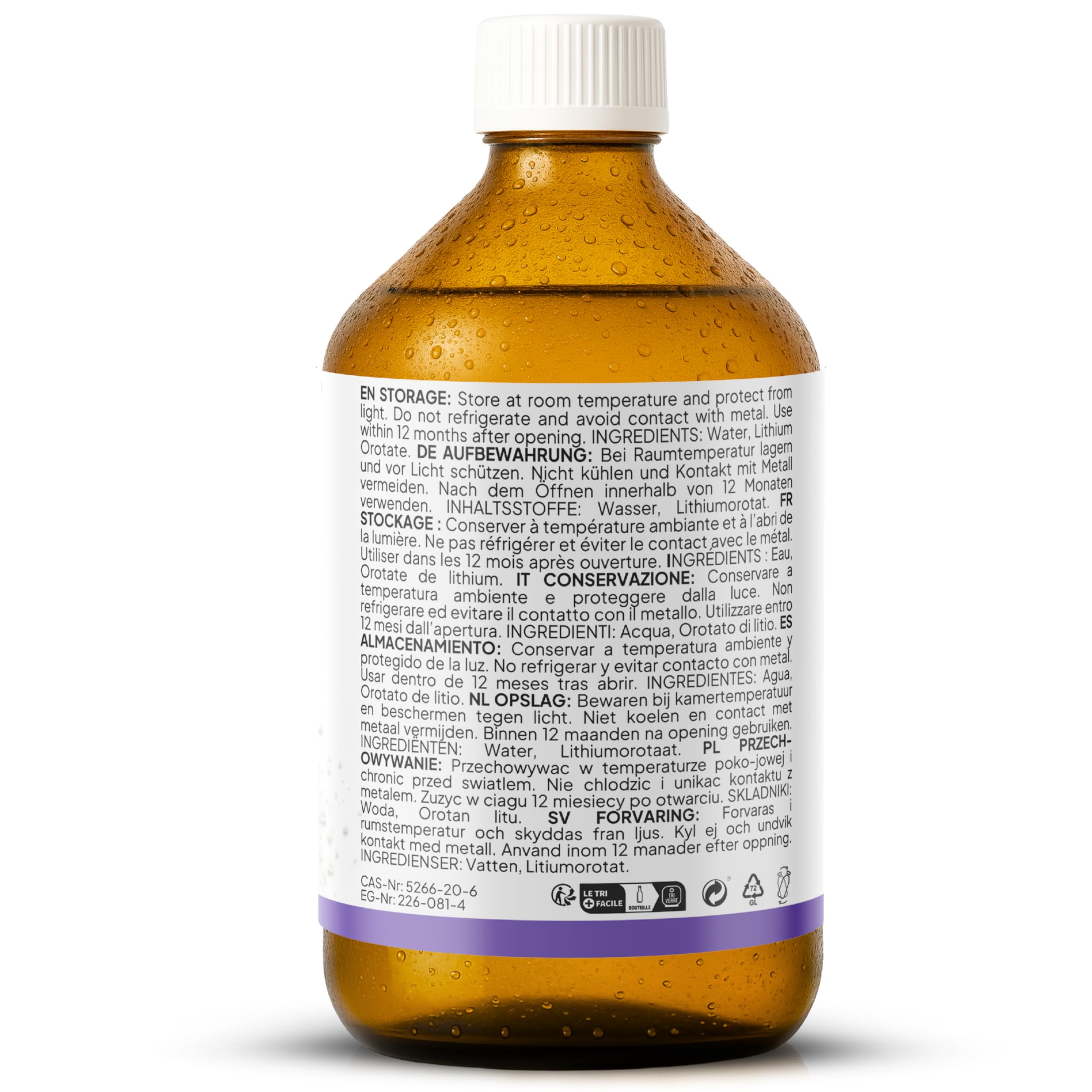 Lithium Orotat > 99 % pur 1000 ml | 1 ml contient 0,5 mg de lithium élémentaire = 500 PPM | avec gobelet doseur et pipette de 30 ml | testé et certifié en laboratoire