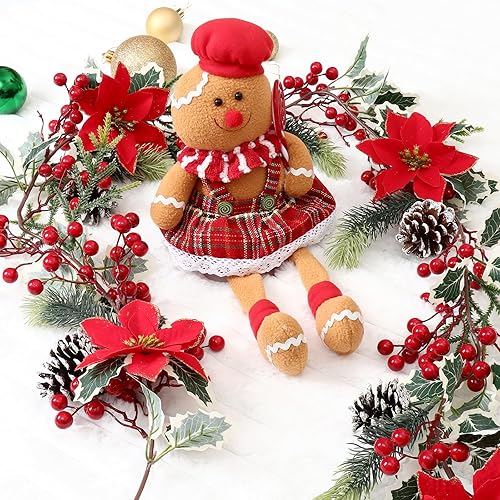 Miniatura 4 de SOMYTING Guirnalda de Navidad de bayas rojas, guirnalda de flores de Pascua de Navidad con conos de pino, guirnalda de bayas artificiales,