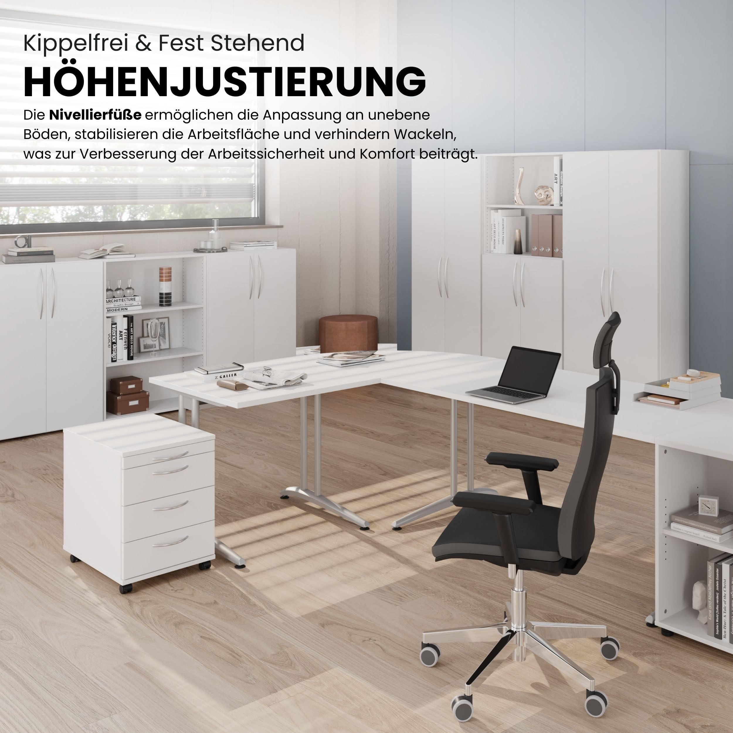 Bümö Eckschreibtisch 200x120cm - Bürotisch L-Form Buche Metallgestell