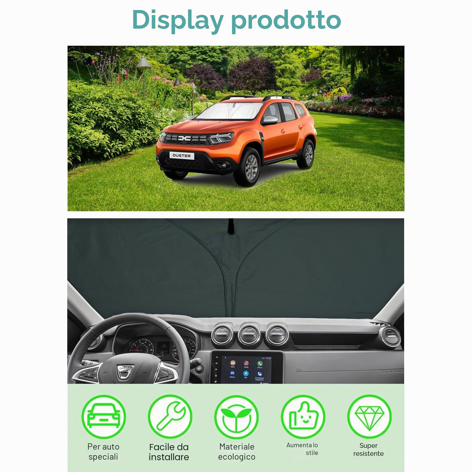 GAFAT Dacia Duster 2 2018-2023 2024 Protezione Solare Parabrezza interno, Duster 2023 Parabrezza Parasole, Protezione UV, Raffreddamento, interno Protezione, Accessori Dacia Duster