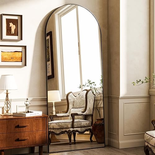 HARRITPURE Espejo arqueado de longitud completa de 65 x 22 pulgadas espejo inclinado de pie independiente espejo montado para colgar marco de
