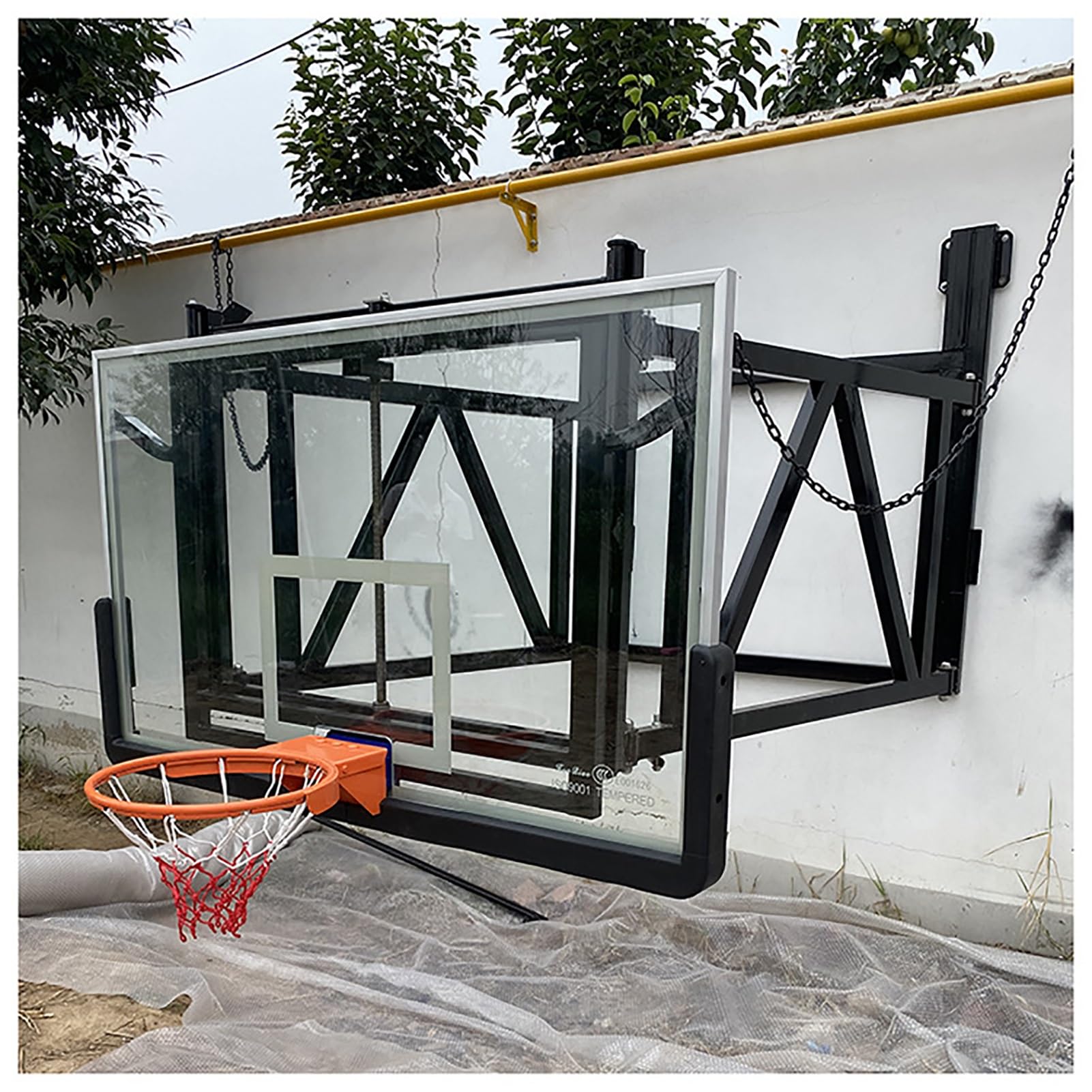 Can Be Opened and Closed, Adjustable-Height Heavy-Duty Basketball Backboard and Rim Wall Mount, Outdoor Wall Mount Basketball Hoop for Gyms Garages Schools