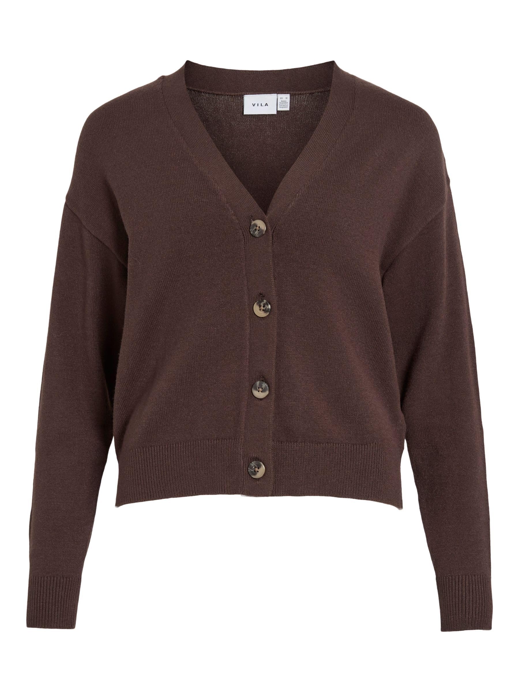 Vila Women's Coffee Bean Viril Noos V-Neck Knit Cardigan, Xs