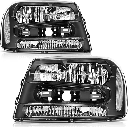 cciyu Conjunto de faros delanteros para Chevy Trailblazer 2002-2009, para Chevy Trailblazer EXT 2002-2006, carcasa negra, reflector transparente,
