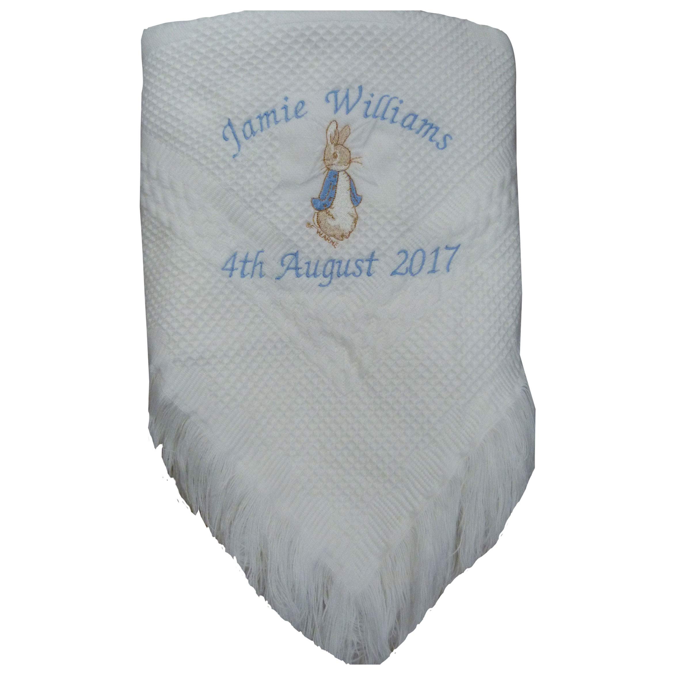 Personalised Peter Rabbit Shawl Birth Christening Baby Shower Gift White Pink Blue (Cream Shawl)
