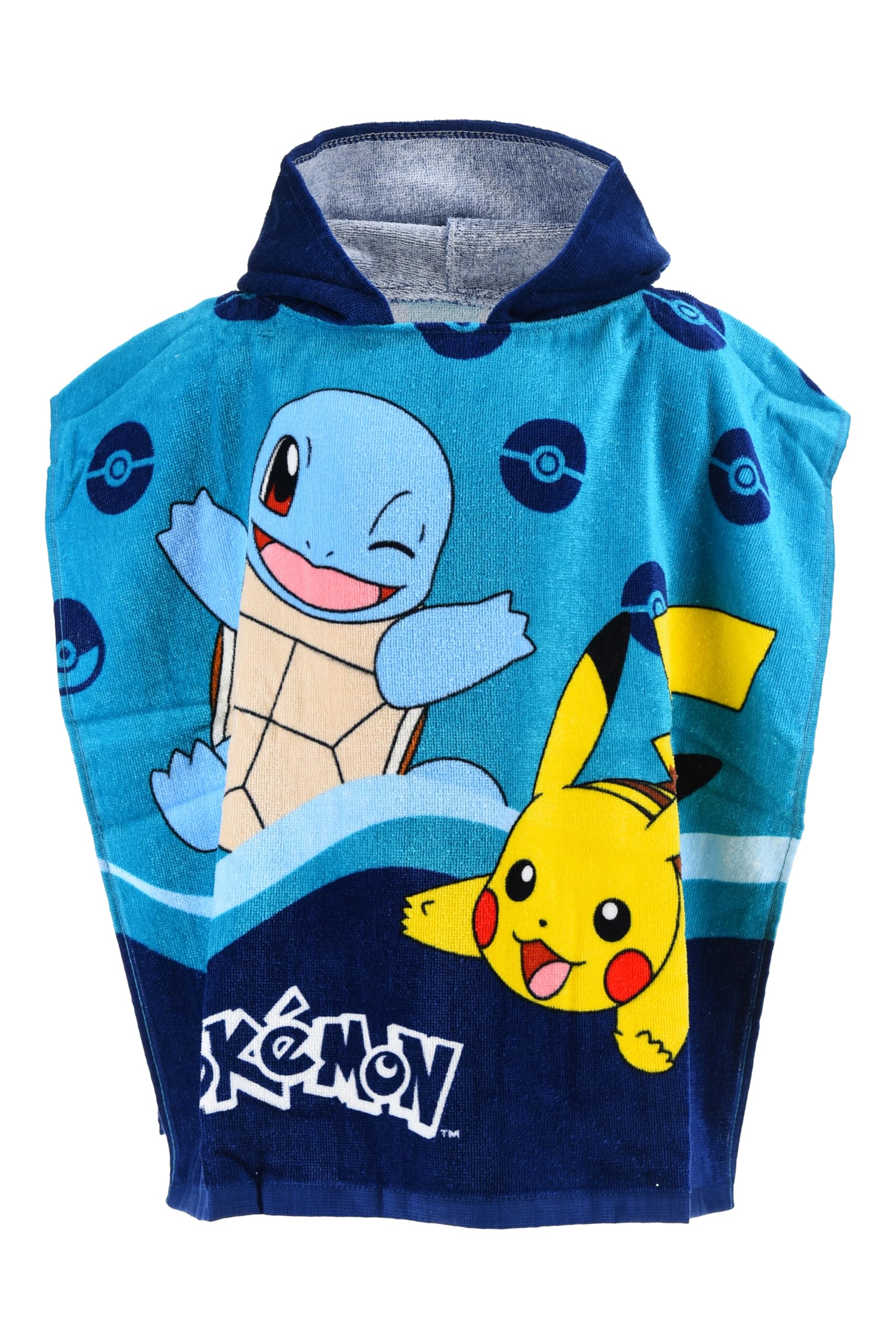 Pokemon Pikachu e Squirtle - Poncho da bagno per bambini, 100% cotone, blu, 55 x 110 cm, asciutto, piscina coperta, spiaggia, morbido (turchese)
