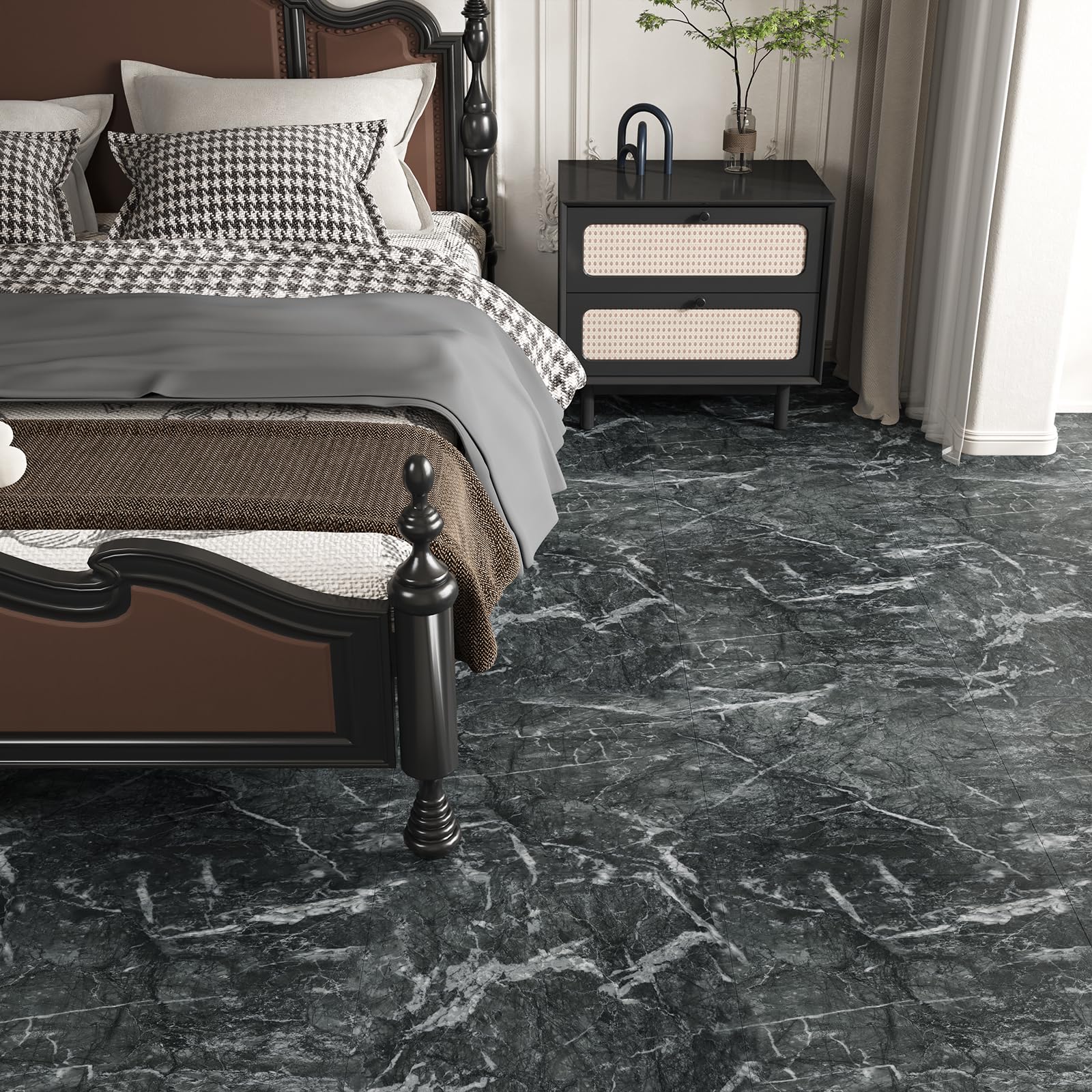 VaryStyle Azulejos de 18 hojas de mármol de pizarra gris oscuro para baño, dormitorio, sótano, impermeable, grueso, extraíble, suelo temporal de 12 x 12 pulgadas