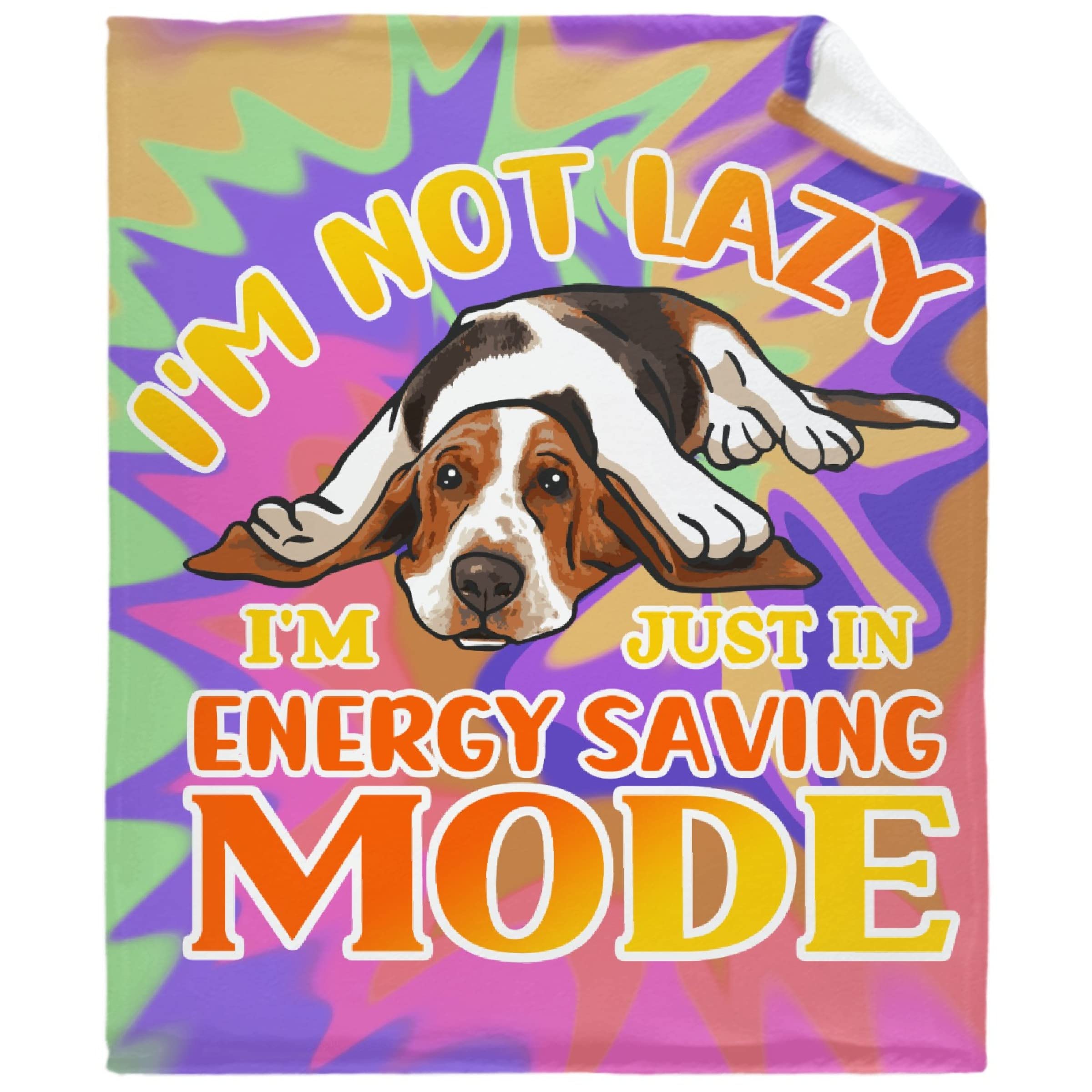 Thuswarm I'm Not Lazy I'm Just in Energy Saving Mode Dog Flannel Throw Blanket Warm Cozy Soft Funny Print Blankets for Bed Couch Sofa Room Decoration Gifts 60