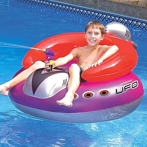Miniatura 3 de SWIMLINE Flotador inflable original de nave espacial OVNI para piscina, con divertido flujo constante, pistola de rayos láser, chorros de agua para
