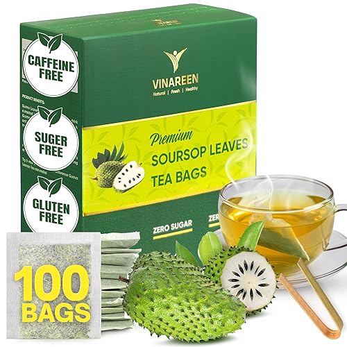 VINAREEN Té de hojas de guanábana - 100 bolsas de té - Hecho de hojas de guanábana 100% puras seleccionadas a mano y secas - Te De Guanabana -