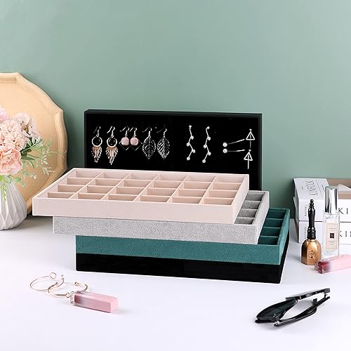 Miniatura 7 de AIRZSNRY Bandeja organizadora de joyas apilable inserto grande para cajón de joyas accesorios de joyería de terciopelo almacenamiento de escritorio