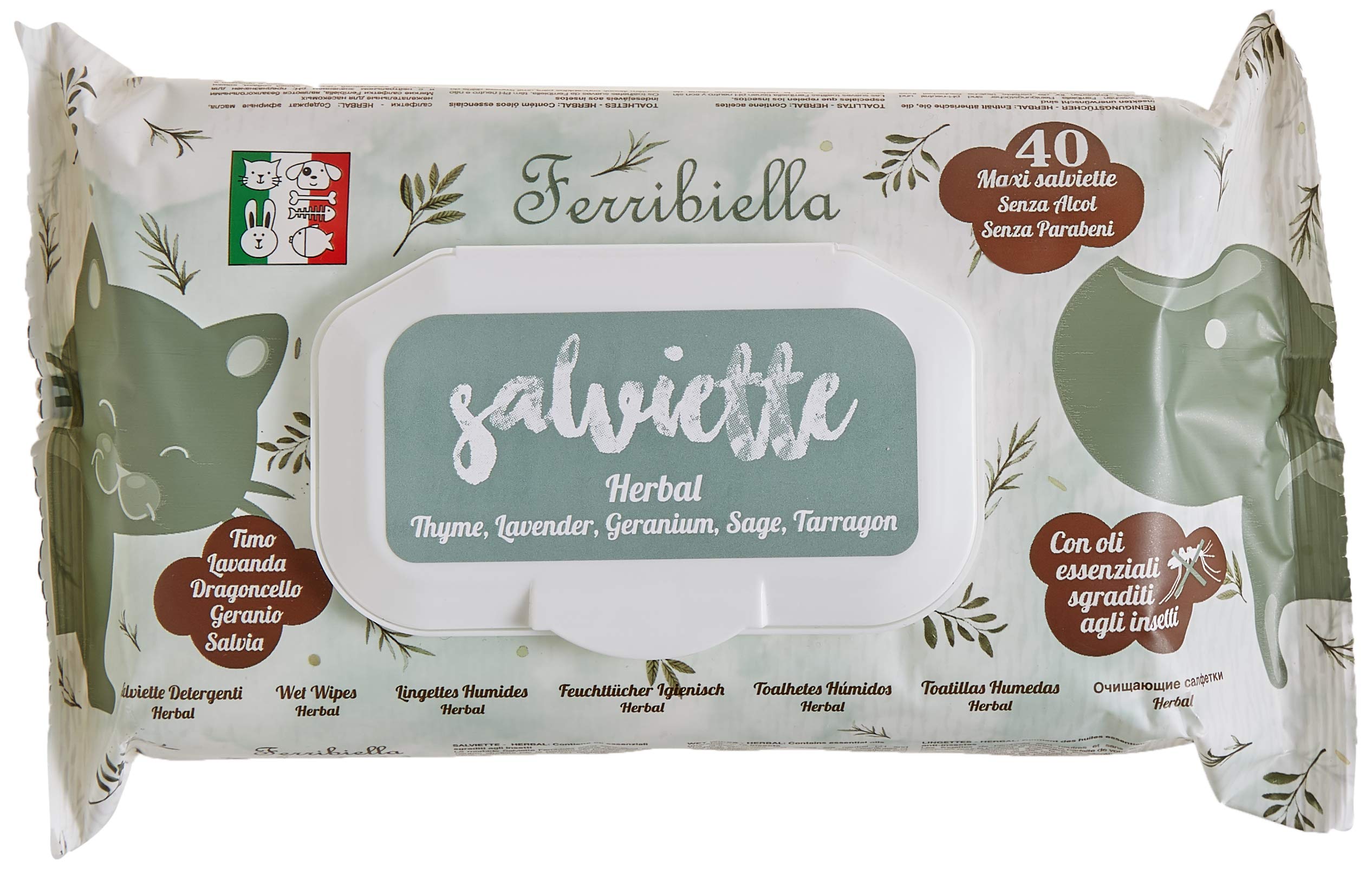 Salviette Herbal (Timo, Lavanda, Geranio, Salvia, Dragoncello) Ferribiella 12 buste da 40 pezzi