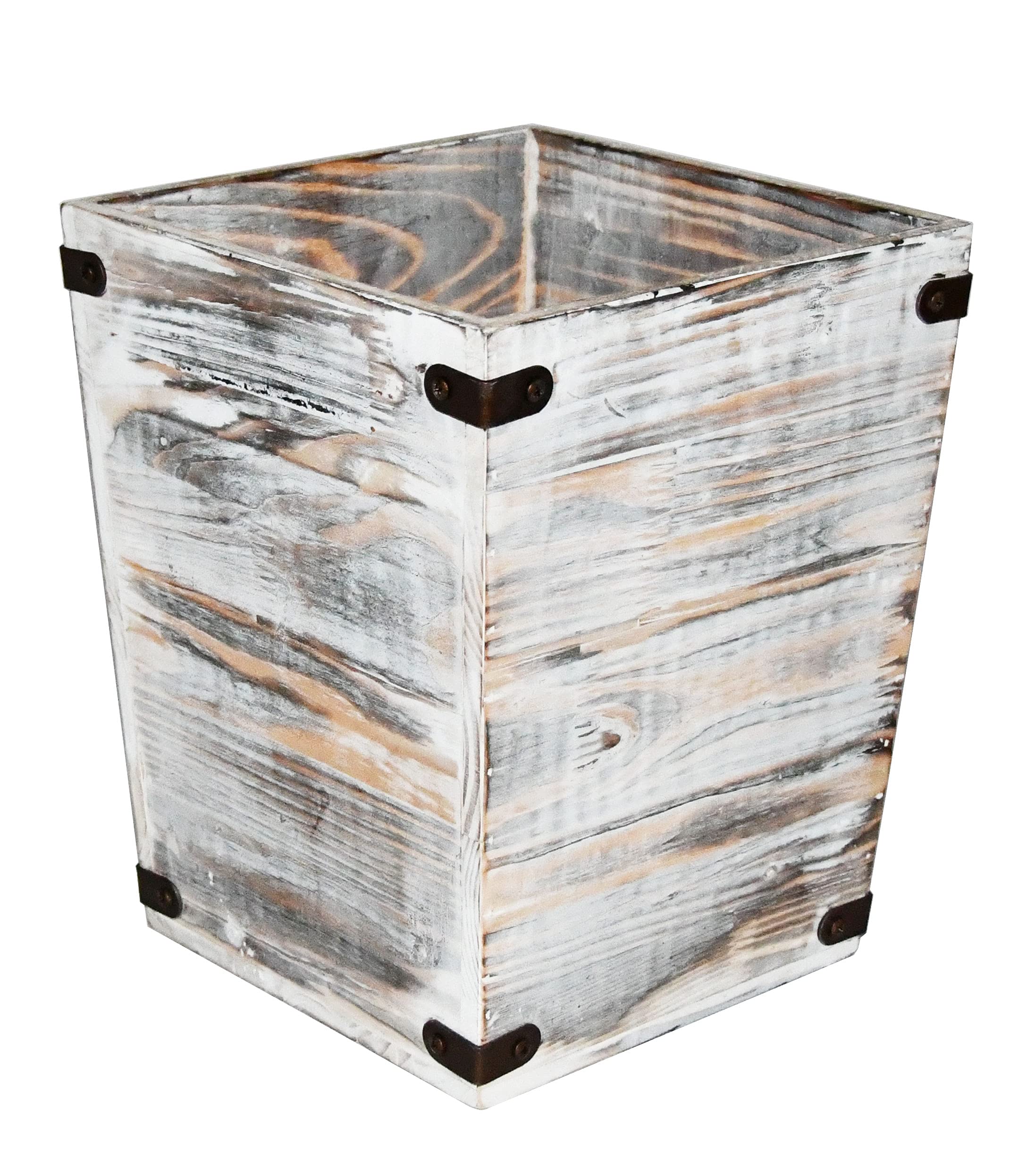 Owlgift Decorative Rustic Whitewashed Wood Trash Can, Farmhouse Stylish
