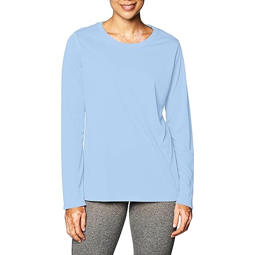Hanes womens Sport Cool Dri Performance Long Sleeve T-shirt T Shirt, Light Blue, Large US