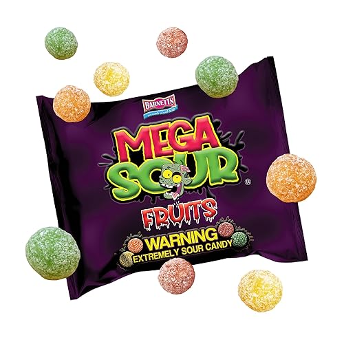 Barnetts - Mega Frutas de caramelo agrias 3.67 oz - Bolsas dulces de moda - Dulces tradicionalmente hechos a mano - Revestimiento agrio dura 20