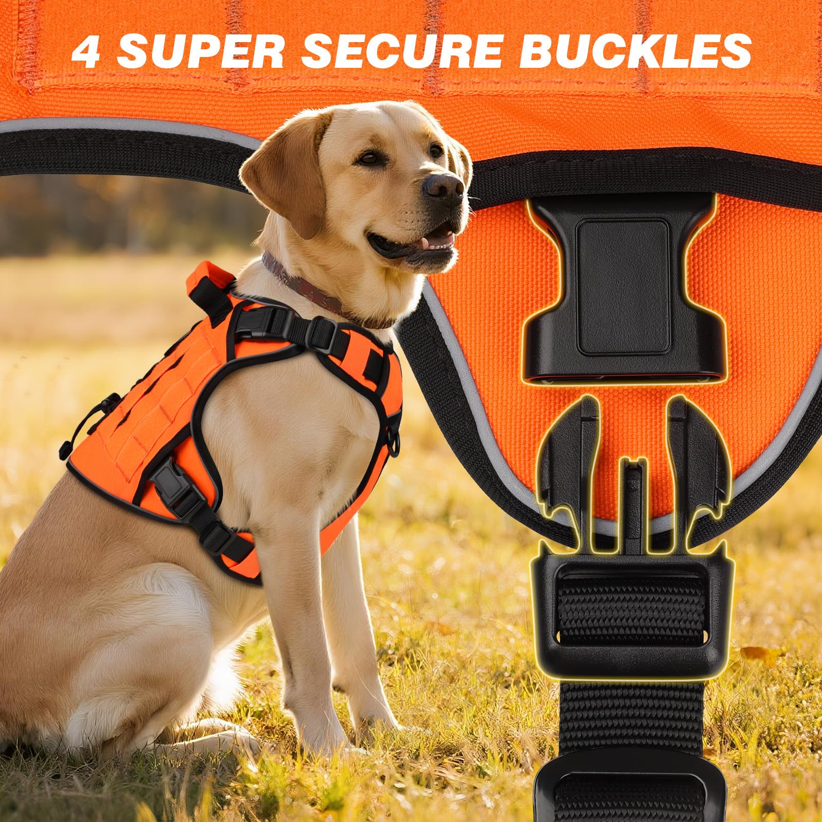 WINGOIN Arnés táctico naranja para perros pequeños, sin tirones, ajustable, reflectante, K9, arnés militar para perros con asa para caminar, senderismo, entrenamiento (XL)