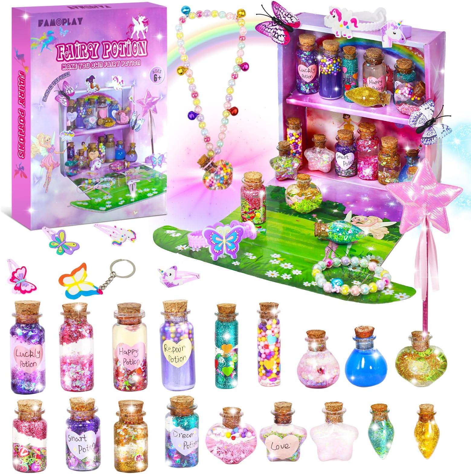 FAMOPLAY Fairy Potion Kits for Kids, DIY 18 Bottles Magical Fairy Polyjuice Potions, Creative Craft Kit Fun Magic Gift Toy for Girls 6 7 8 9 10