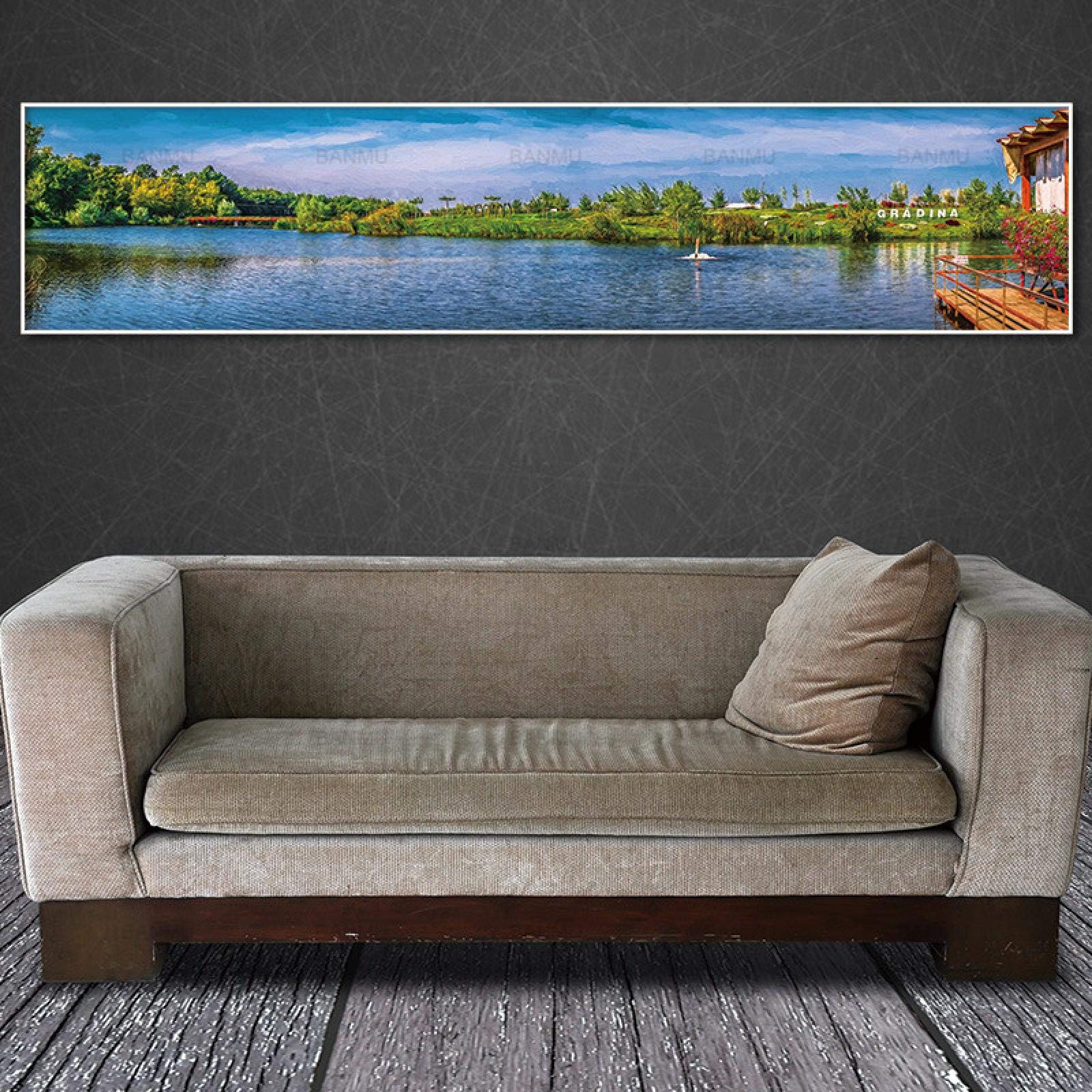 Décoration pour salon de format 60x180 cm pour habiller un grand mur vide sans cadre