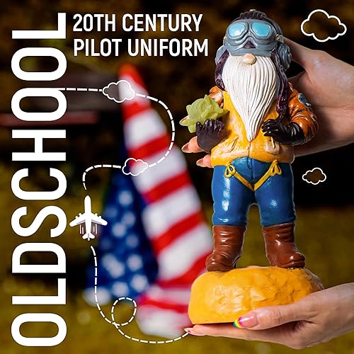 Miniatura 4 de Redwix Gnomo piloto de 11.1 x 4.7 pulgadas, gnomo de jardín con luz solar, divertido gnomo en disfraz de piloto con avión, estatuas de jardín al