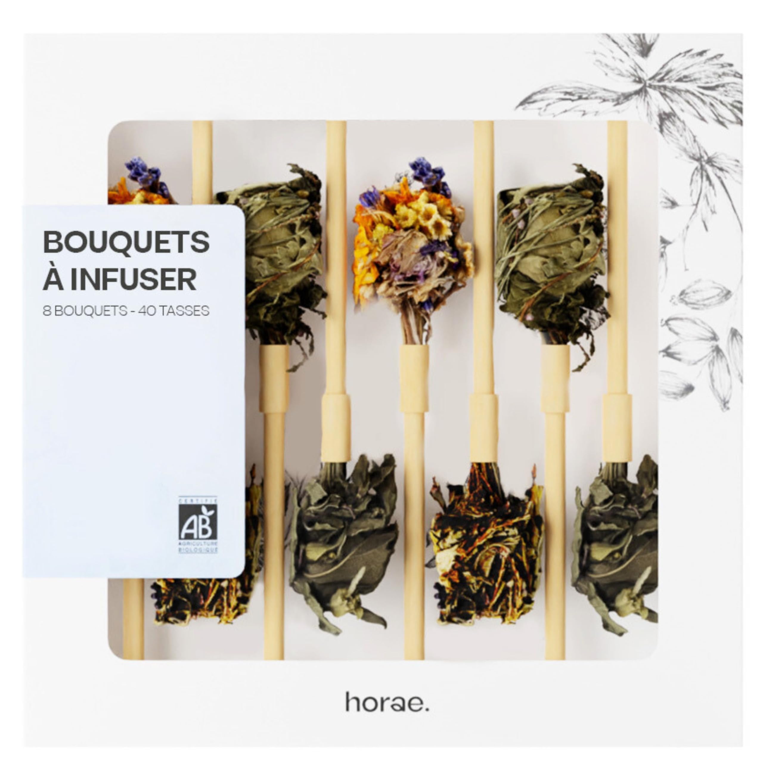 Horae - Coffret infusions - Tisanes bio - Idée cadeau - 8 bouquets à infuser - 4x2 compositions florales - Fleurs de thé à offrir