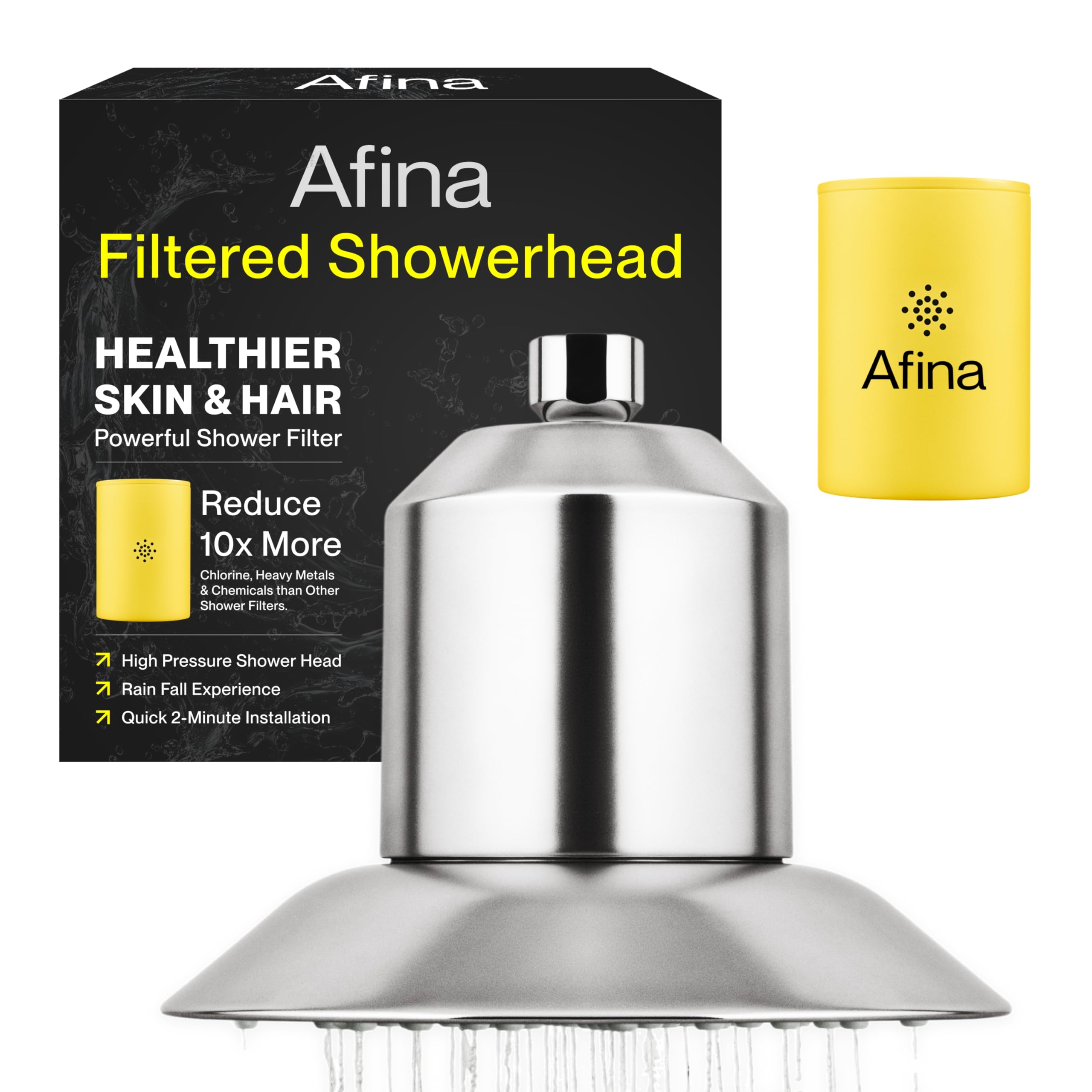 Afina A-01 Filtered Shower Head | High Pressure Shower - Reduces Dry Itchy Skin, Dandruff, Eczema, and Dramatically Improves The Condition of Your Skin and Hair (Nickel)