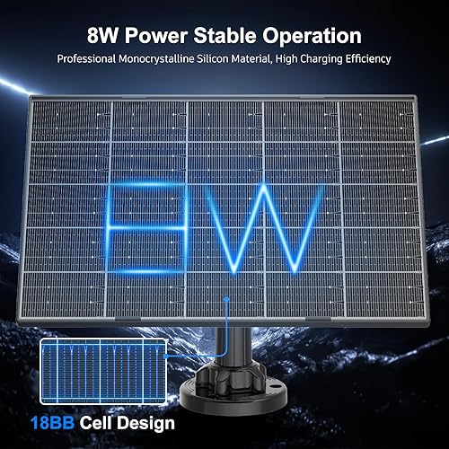 Miniatura 4 de Panel solar para cámara de seguridad, panel solar de 8 W con puerto micro USB y USB-C para cámara de batería recargable de 5 V CC al aire libre,