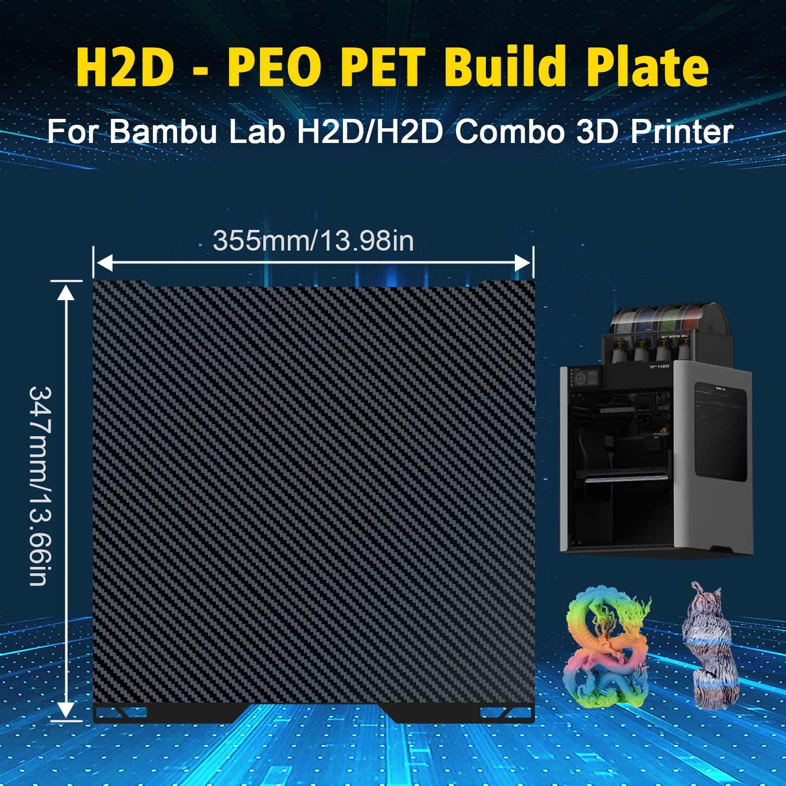 IdeaFormer PEO PET płyta drukarska do Bambulab H2D 347x355mm, pogrubiona stal sprężynowa łóżko drukarskie PEO PET Build Plate do Bambu Lab H2D