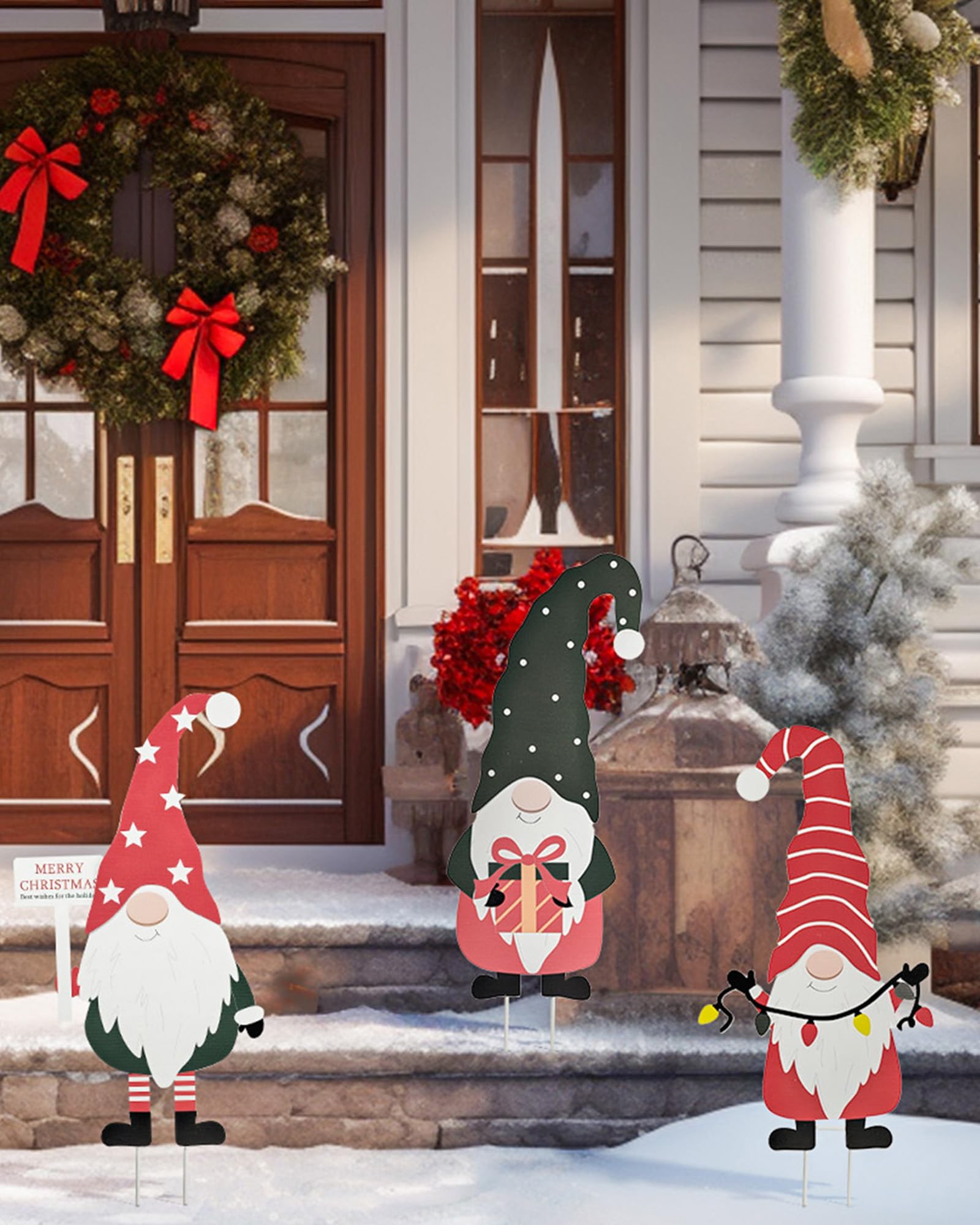 DN DECONATION Christmas Metal Yard Stakes Outdoor, Decorative Garden Stakes with Gnomes for Christmas Decor, Metal Gnome Yard Signs Christmas Decor for Home Pathway Patio