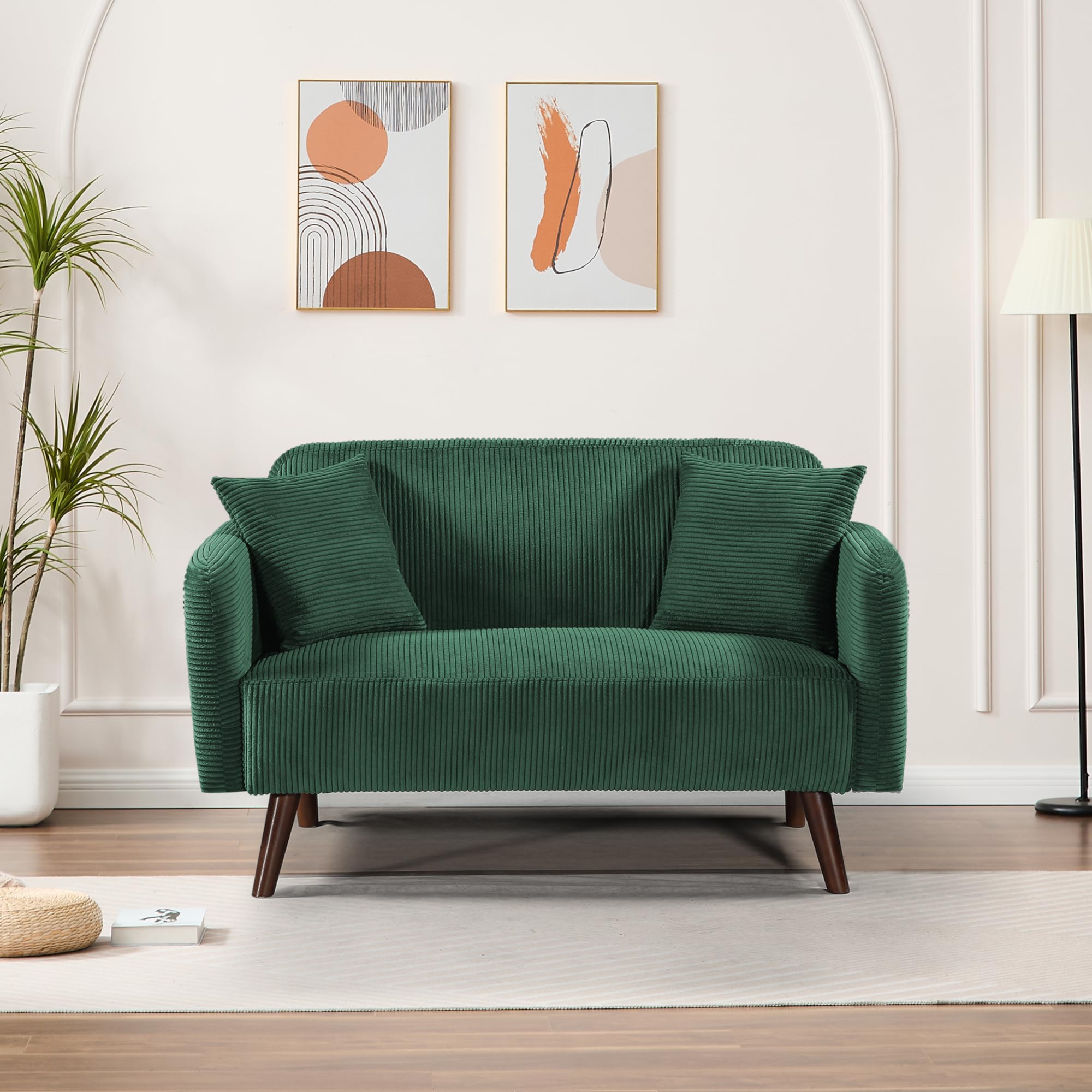 [en.casa] Divano a 2 Posti di Seduta con Rivestimento in Velluto a Corde Telaio in Legno Sofa Relax Imbottito con Braccioli Schienale e 2 Cuscini per Soggiorno Salotto - Verde